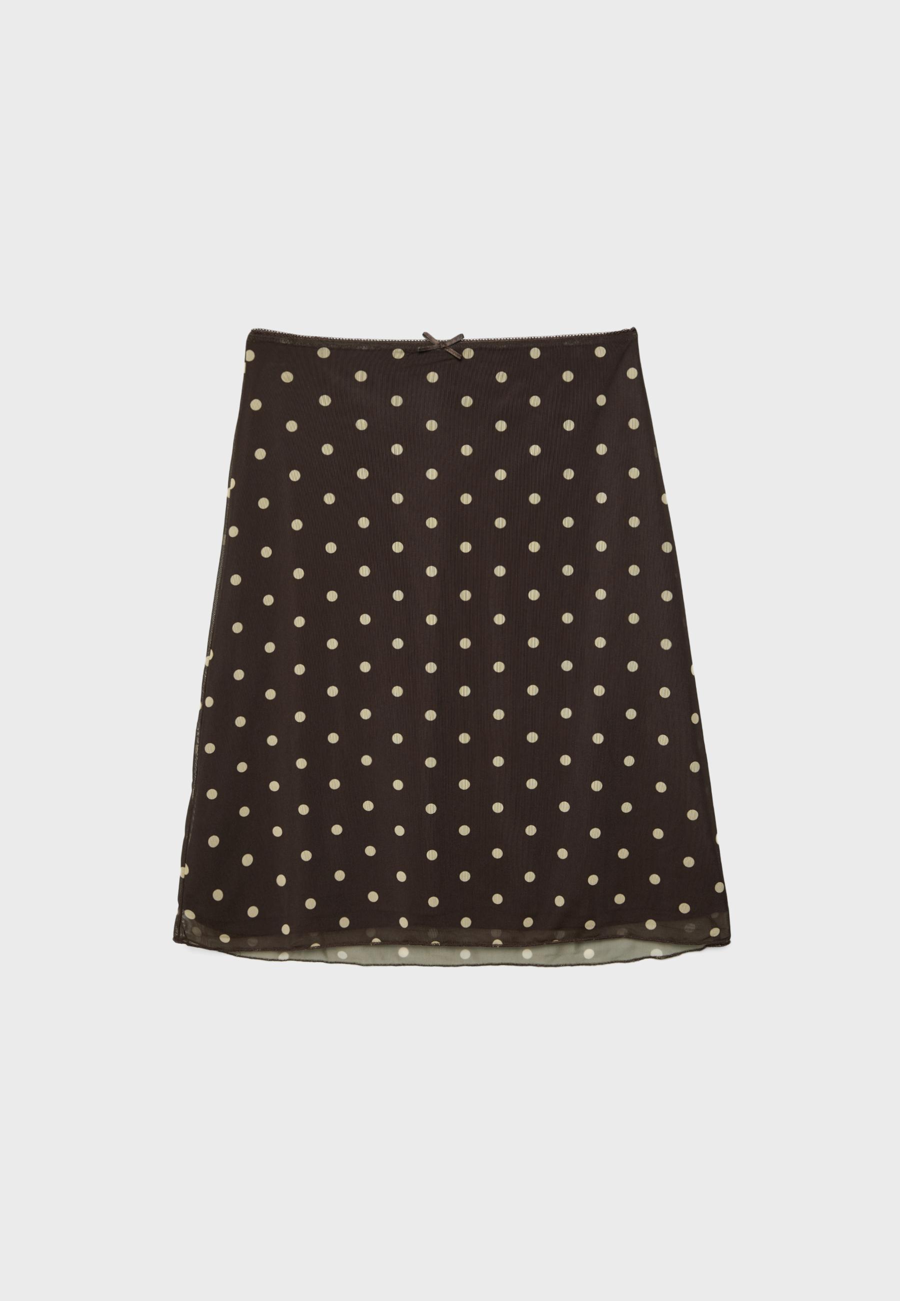 Polka dot tulle midi skirt — Brown