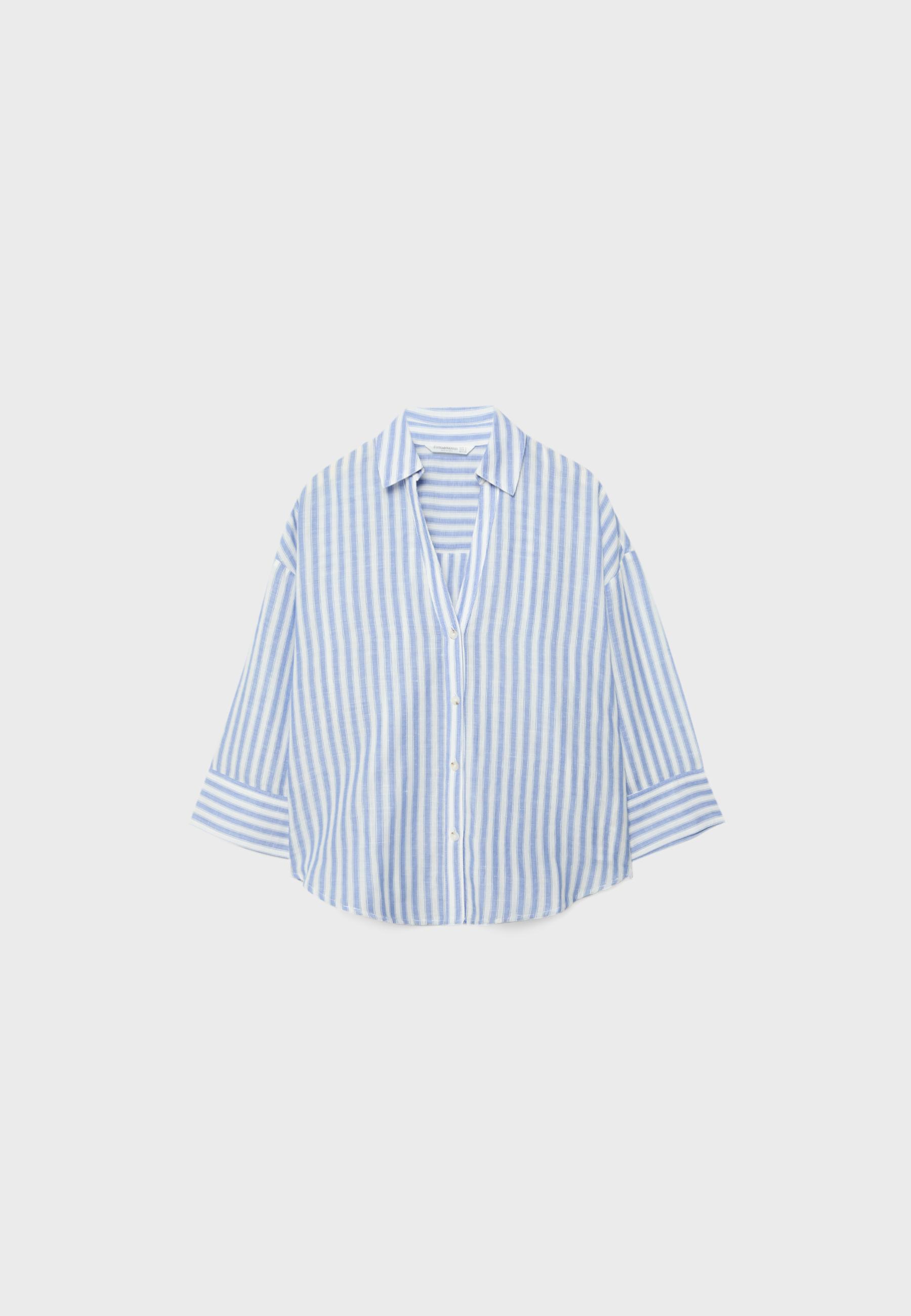 Linen-effect kimono sleeve shirt — Navy blue