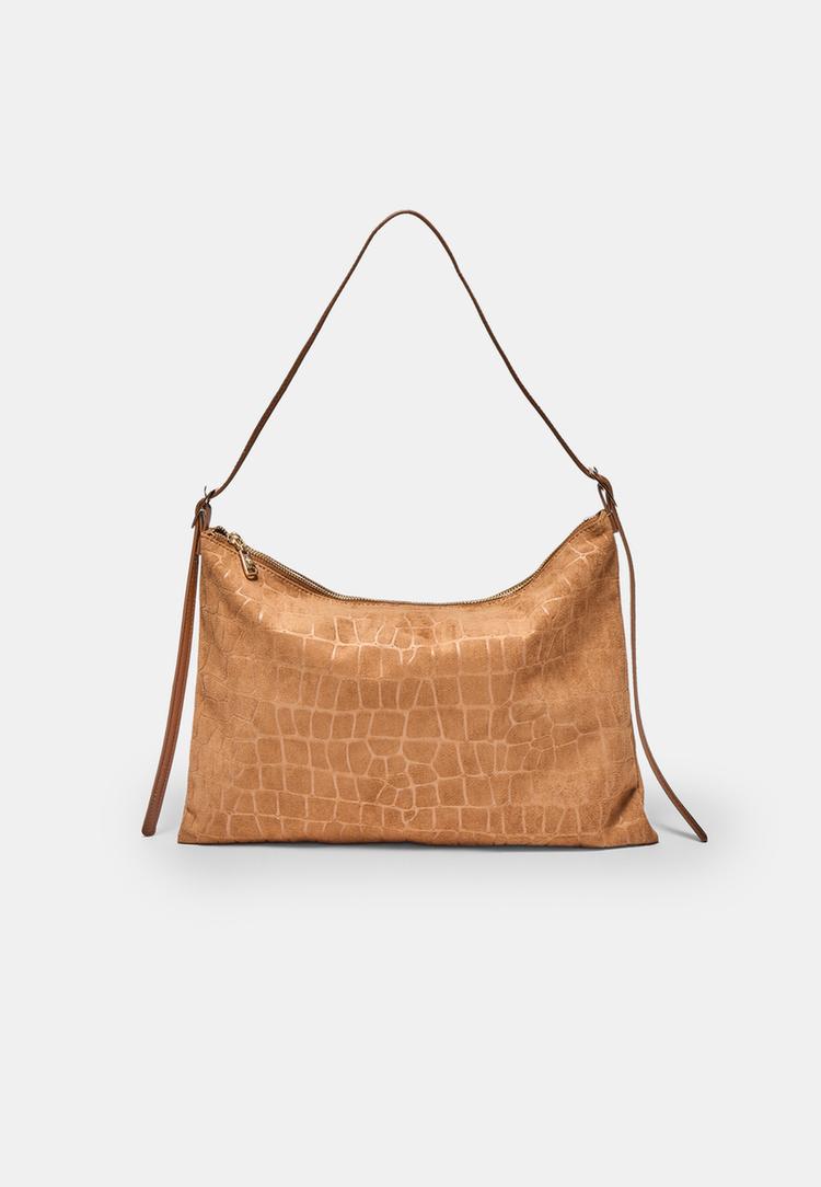 Stradivarius Geantă De Umăr Mini Cu Fermoare Și Atingere Moale Maro Os