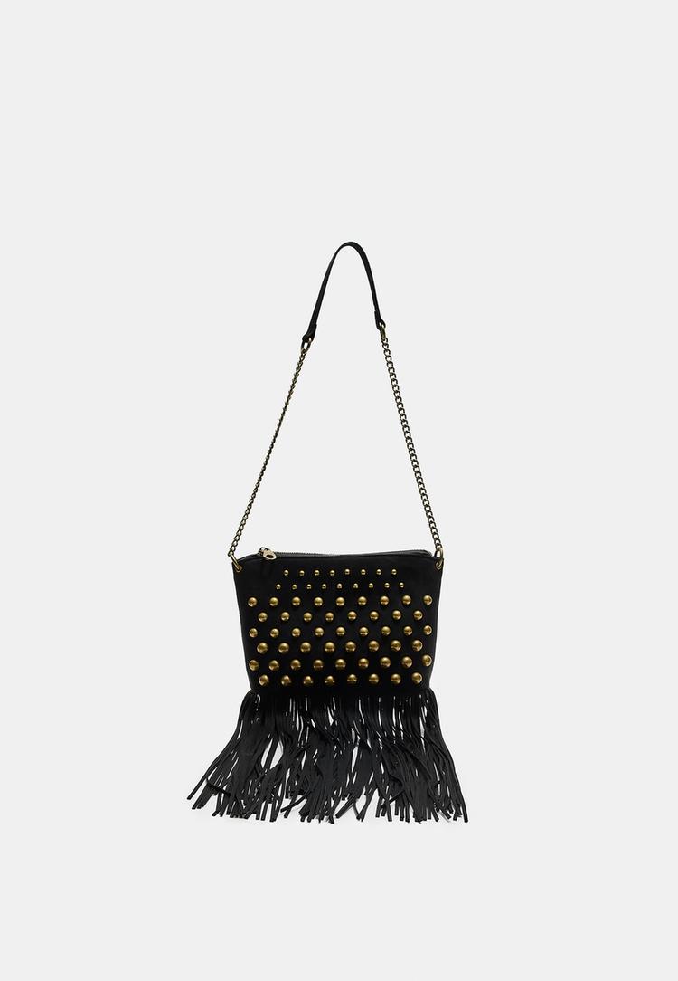 crossbody bag with fringe and studs