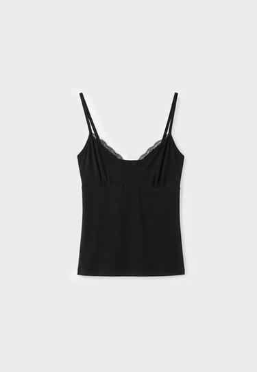 Lace trim strappy top — Black 6