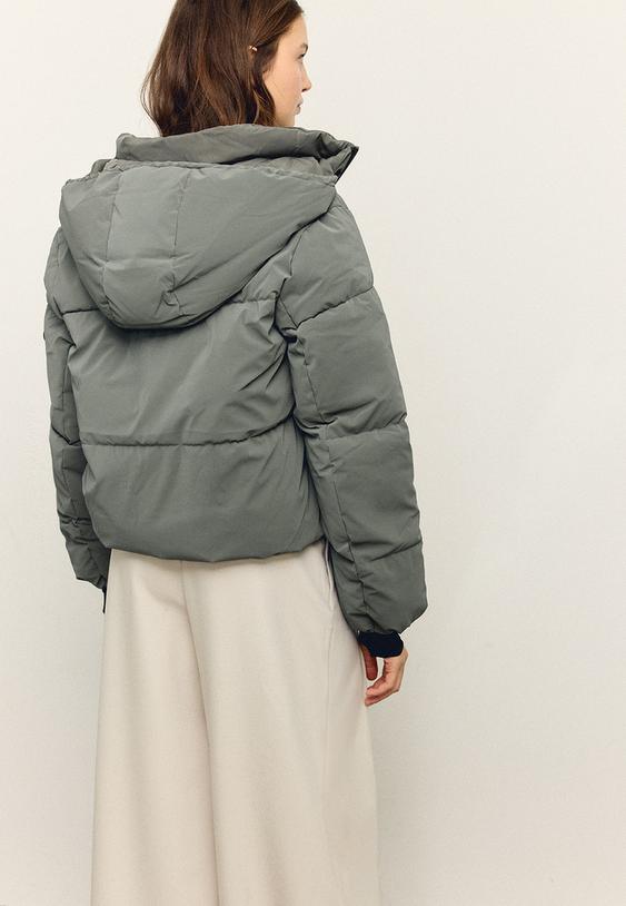 Stradivarius Hooded Padded Jacket Khaki M