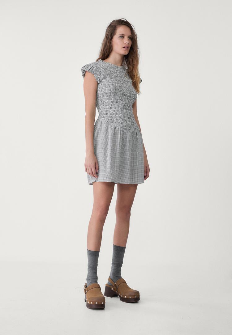 vestido frunces corto cuadro vichy
