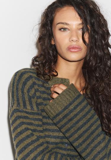 Striped knit cardigan — Khaki 4
