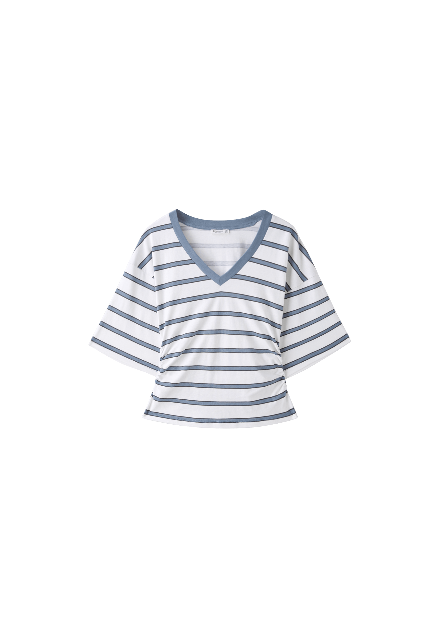 Striped V-neck kimono sleeve T-shirt — Sky blue
