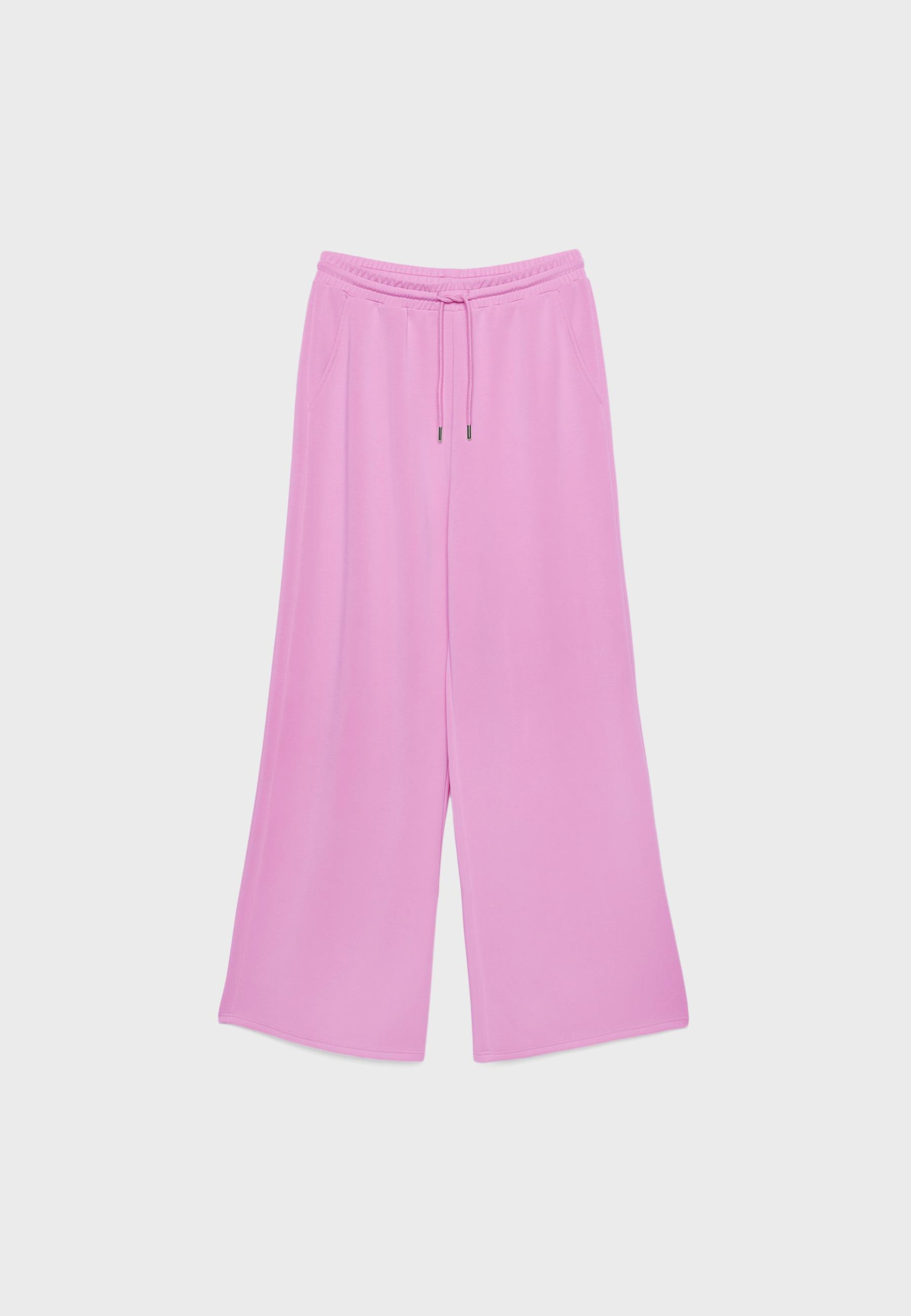Soft-touch palazzo joggers — Bubblegum pink