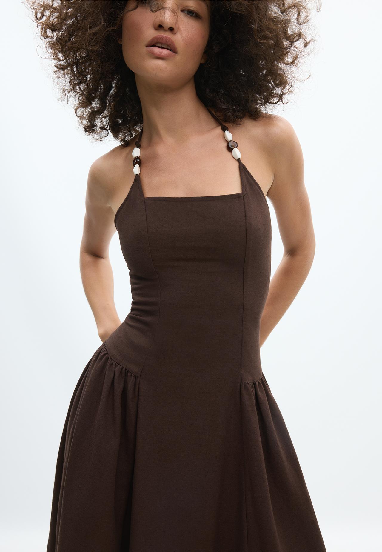 Beaded halter midi dress — Brown