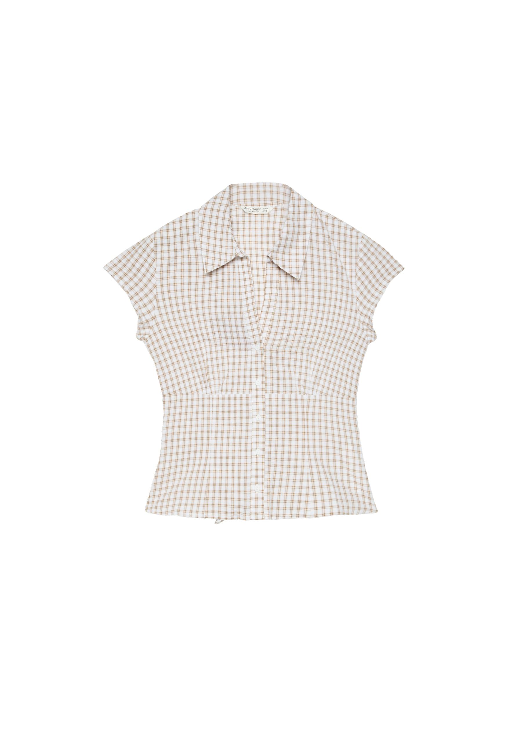 Short sleeve shirt with underbust seam — Stone