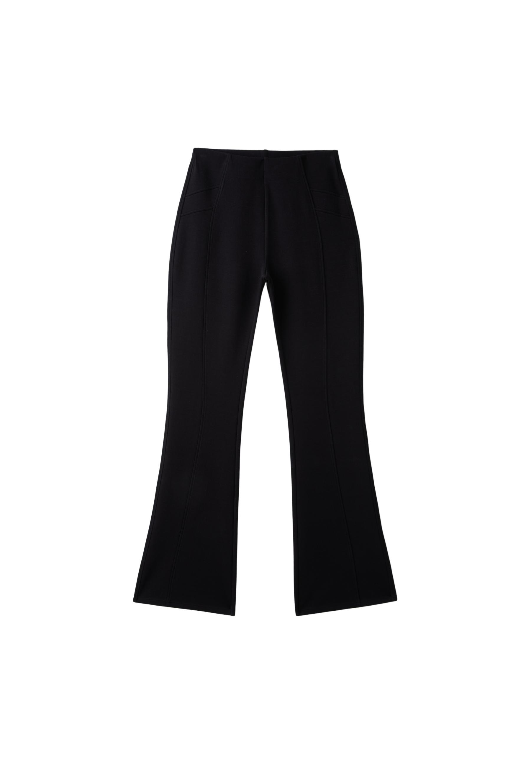 Cotton blend bell bottom leggings with seam detail — Black