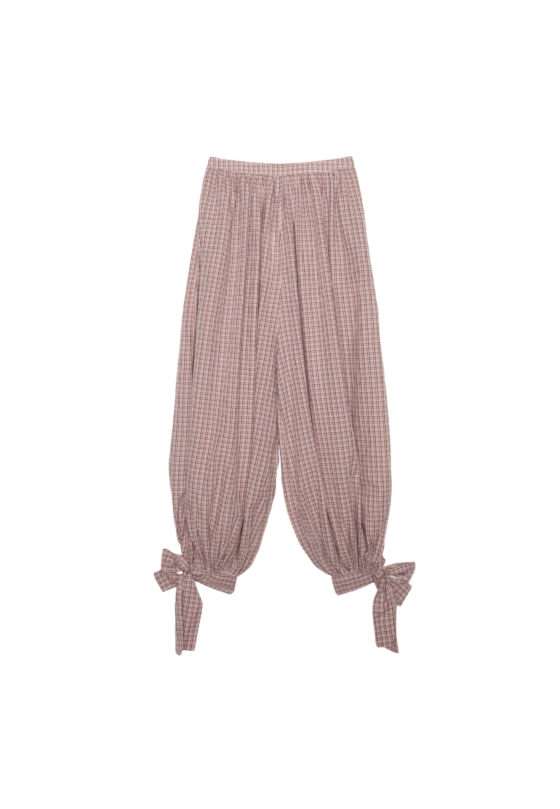 Volume check trousers — Pastel pink