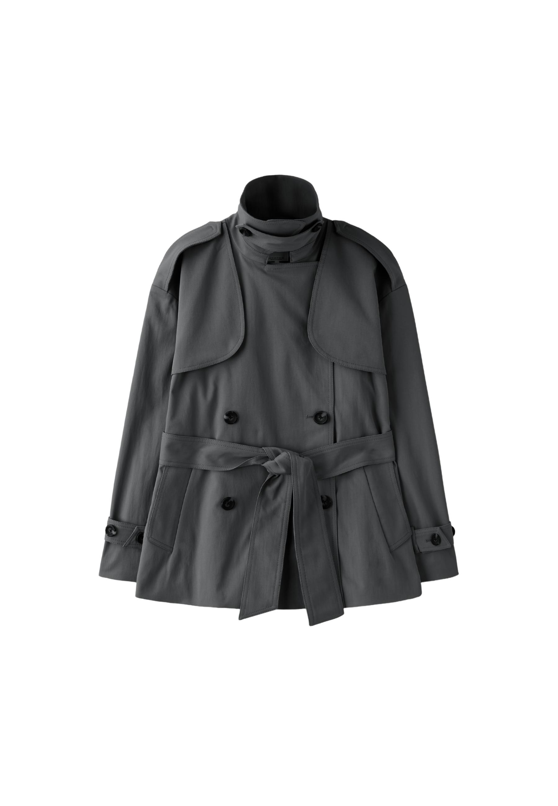 High neck regular trench coat — Dark grey