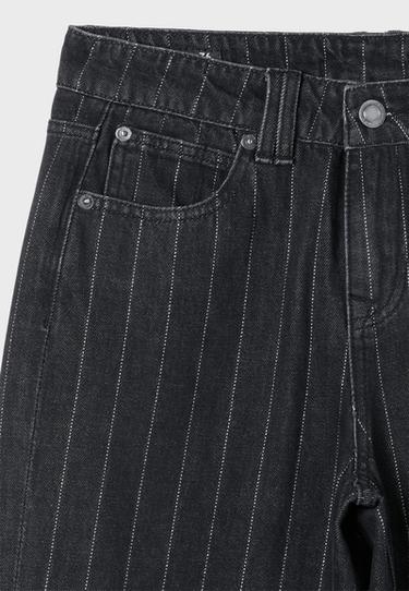 Straight wide-leg jeans with metallic thread stripes — BLACK DENIM WASH 9