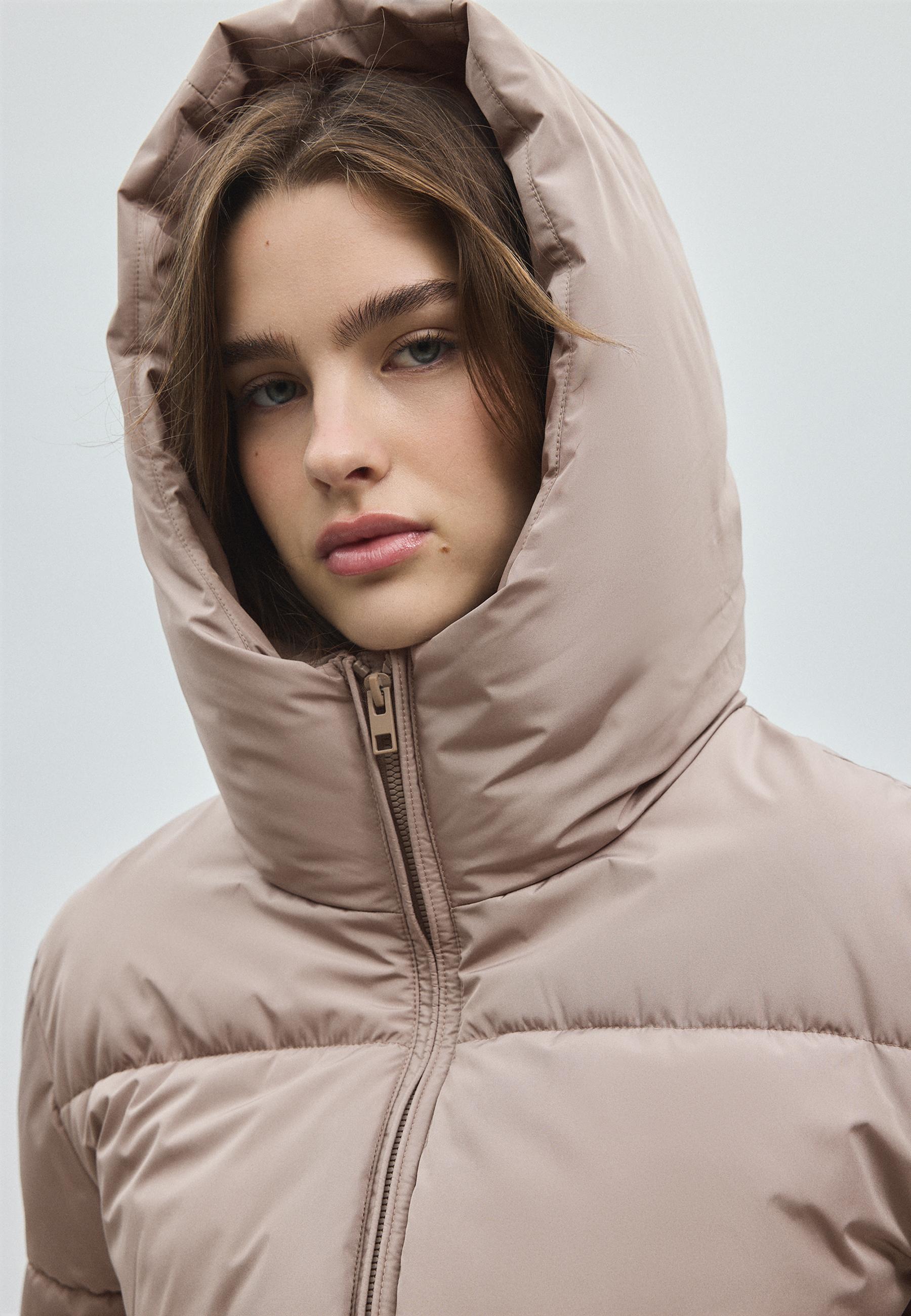 Hooded padded jacket — Brown