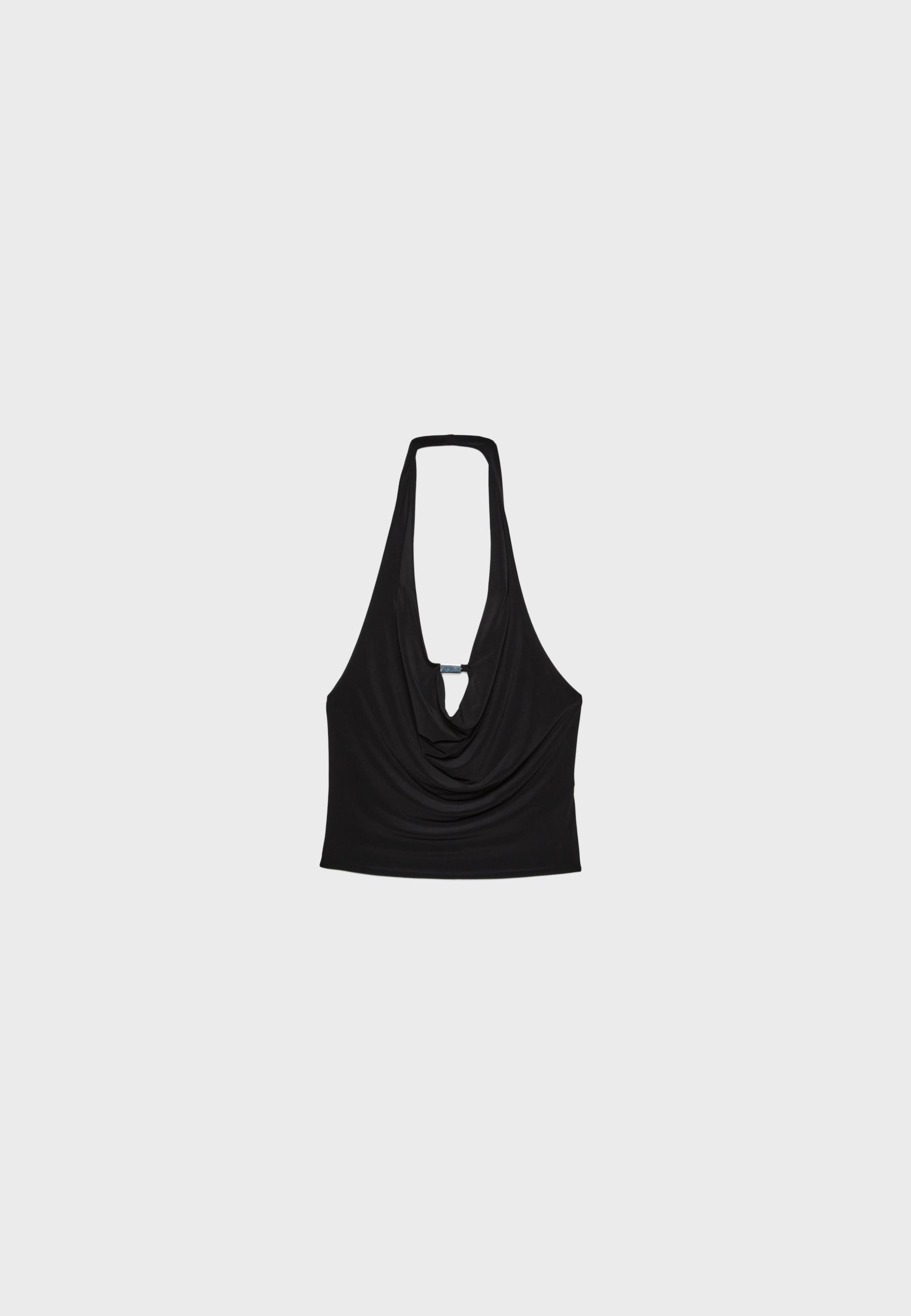 Metal detail halter top — Black