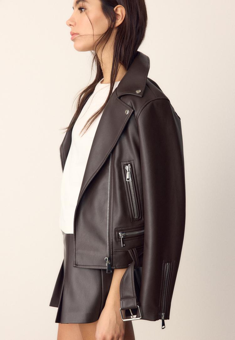 cazadora biker efecto piel