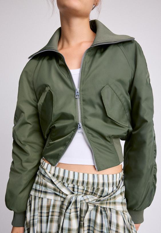 Stradivarius Corset-Style Bomber Jacket Khaki M