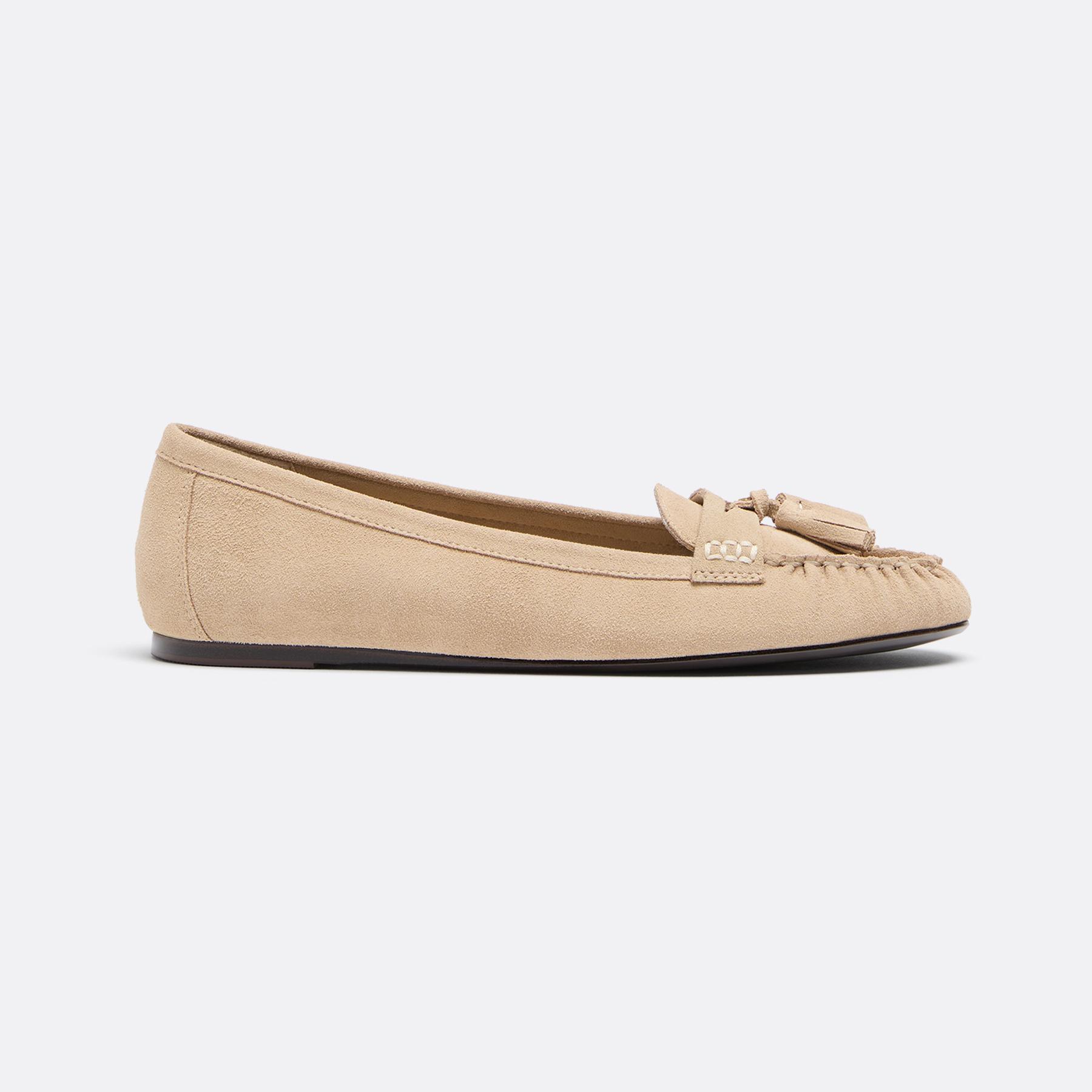 Leather tassel loafers — BEIGE