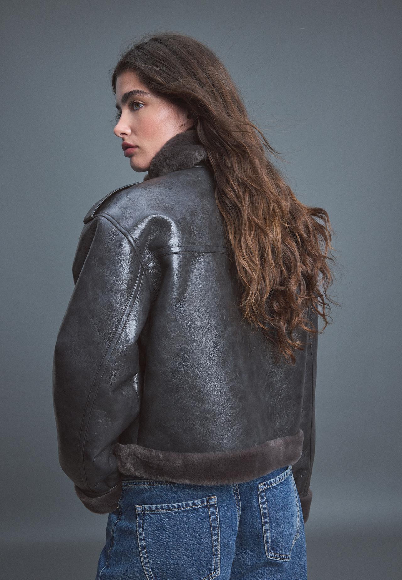 Leather effect double-faced biker jacket — Dark grey