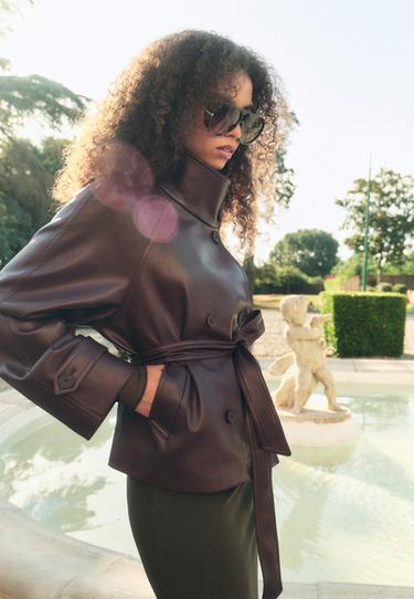 High neck leather effect trench coat — Purple 6