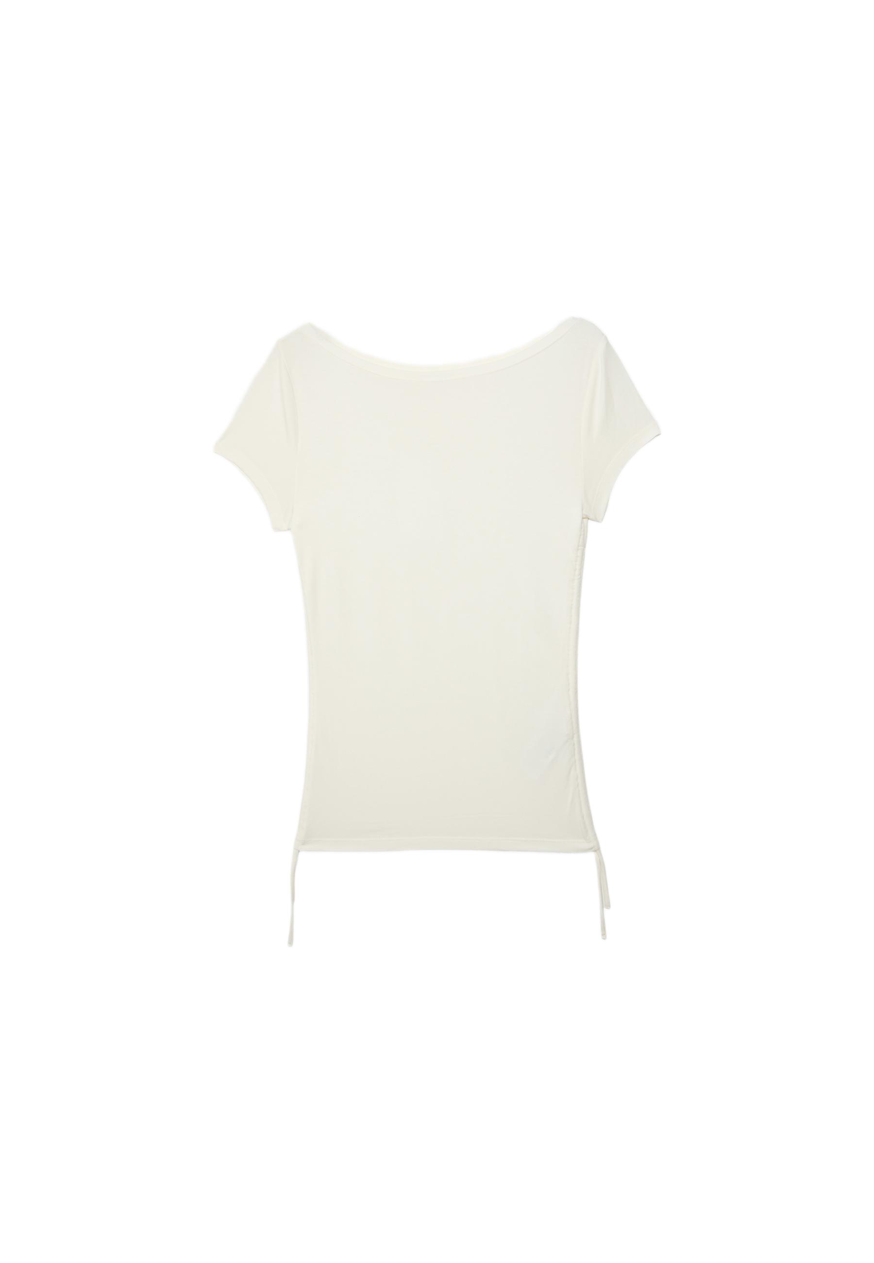 Short sleeve T-shirt with side ruching — White