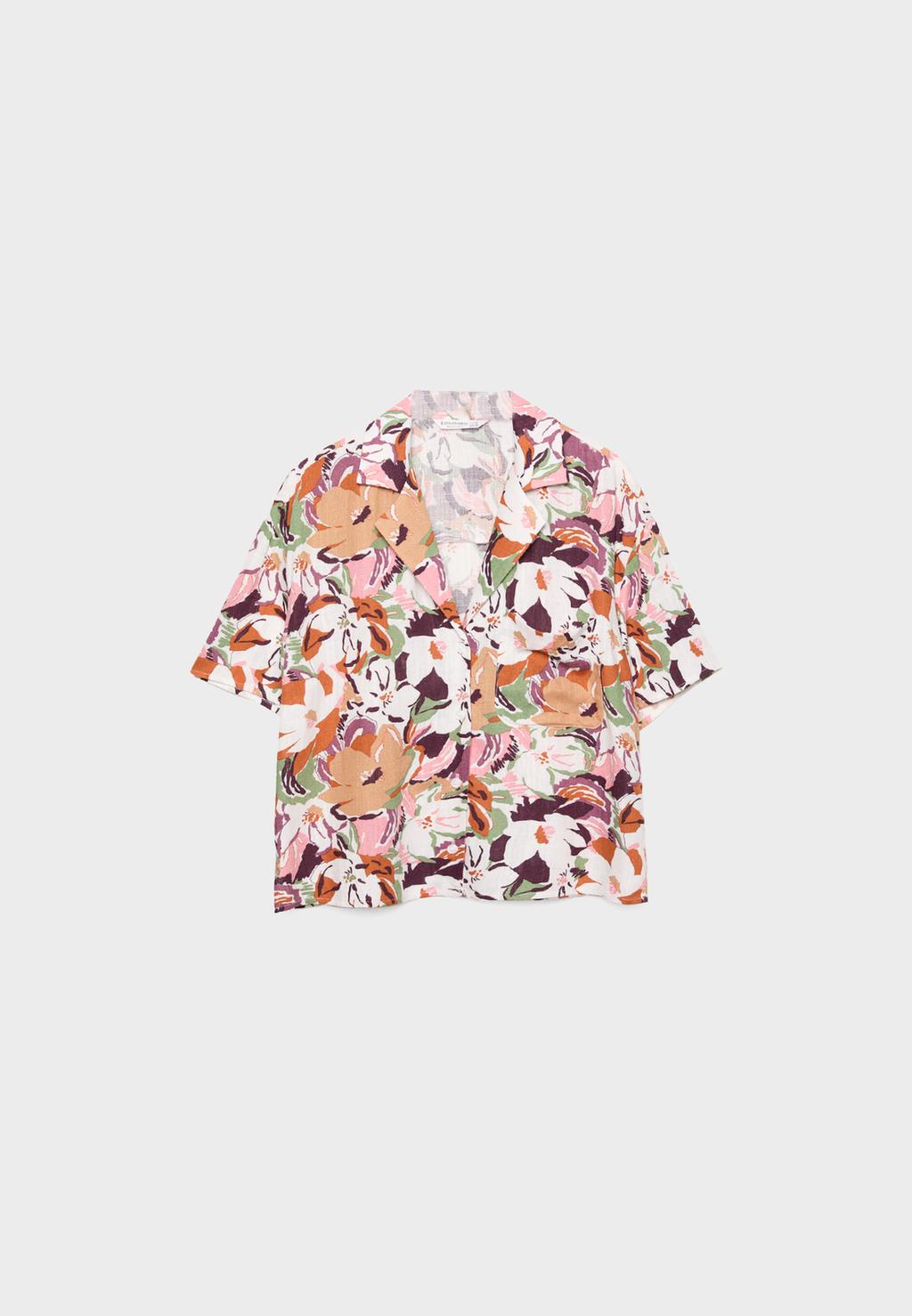 Chemise à manches courtes imprimée avec lin