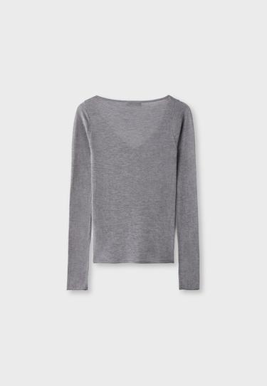 Basic wool and silk V-neck sweater — Grey melange 9