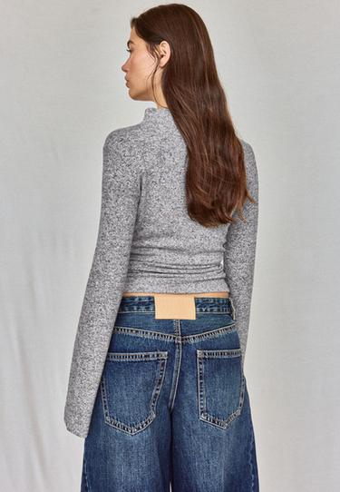 Funnel neck button sweater — Grey melange 5