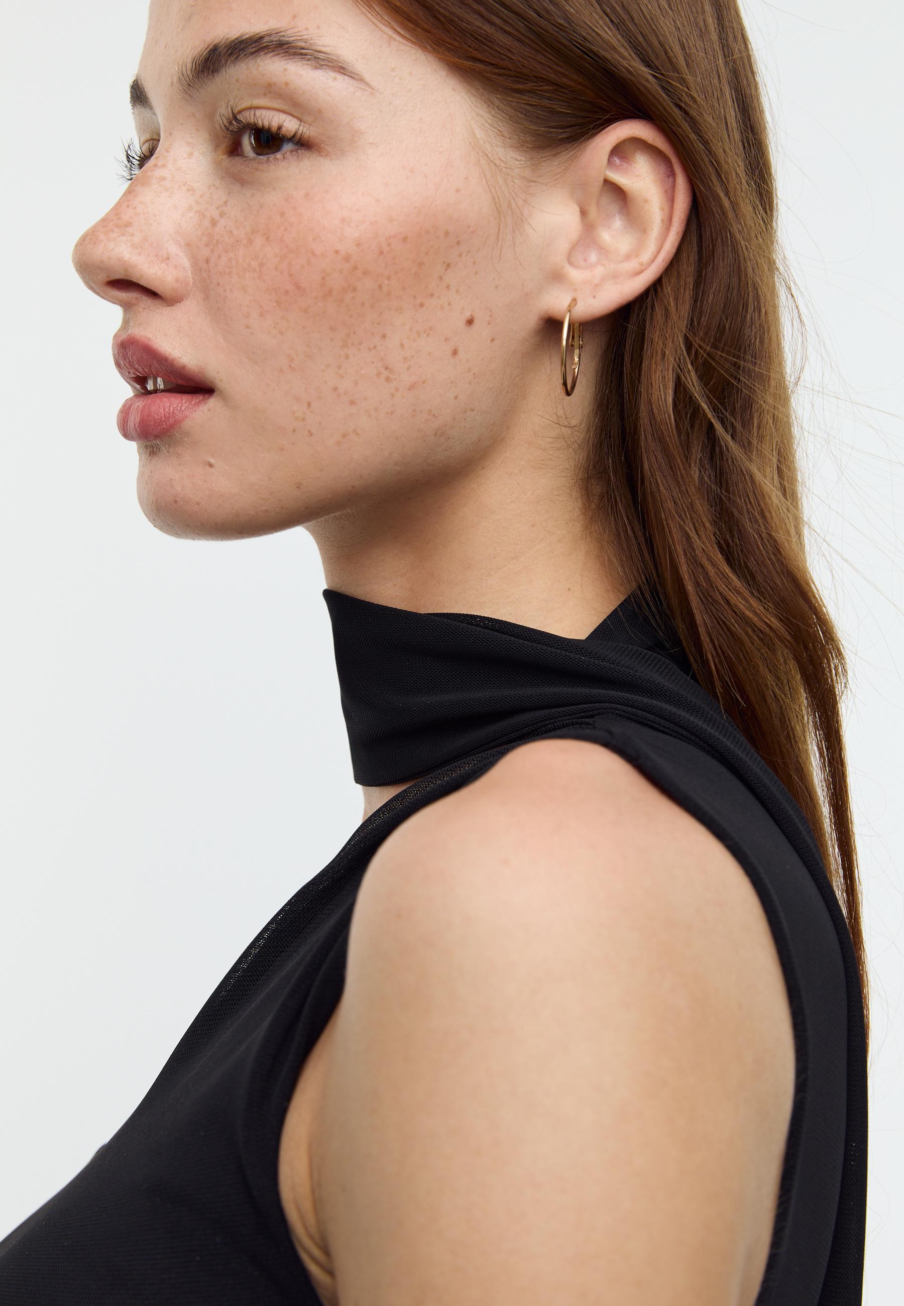 Asymmetric tulle top with scarf - Women's fashion