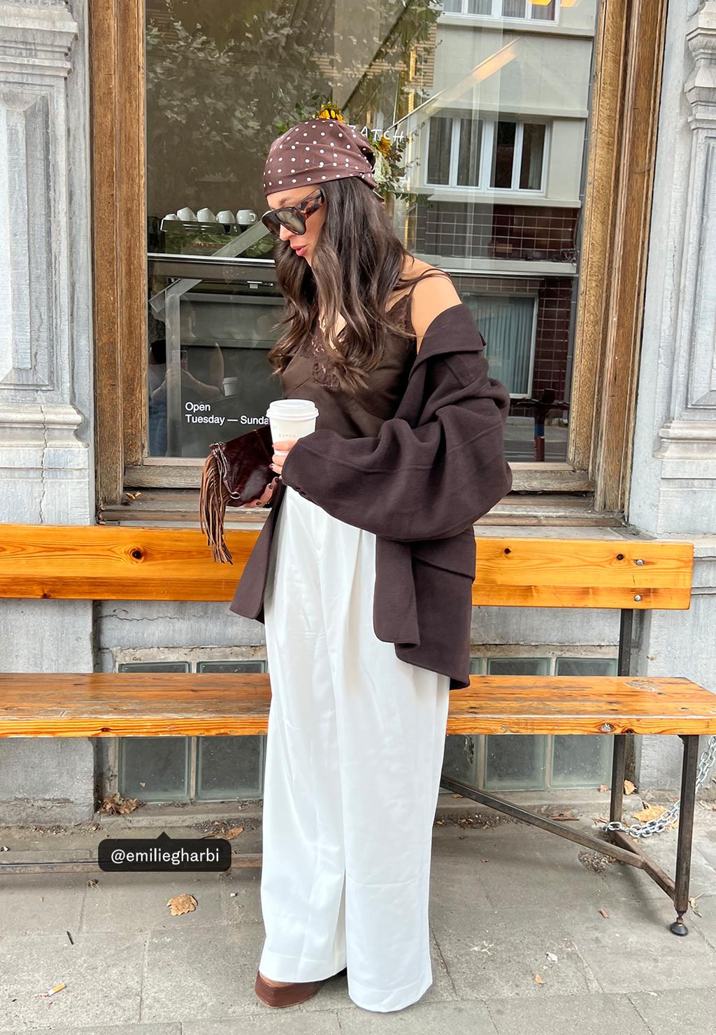 Straight fit linen blend trousers