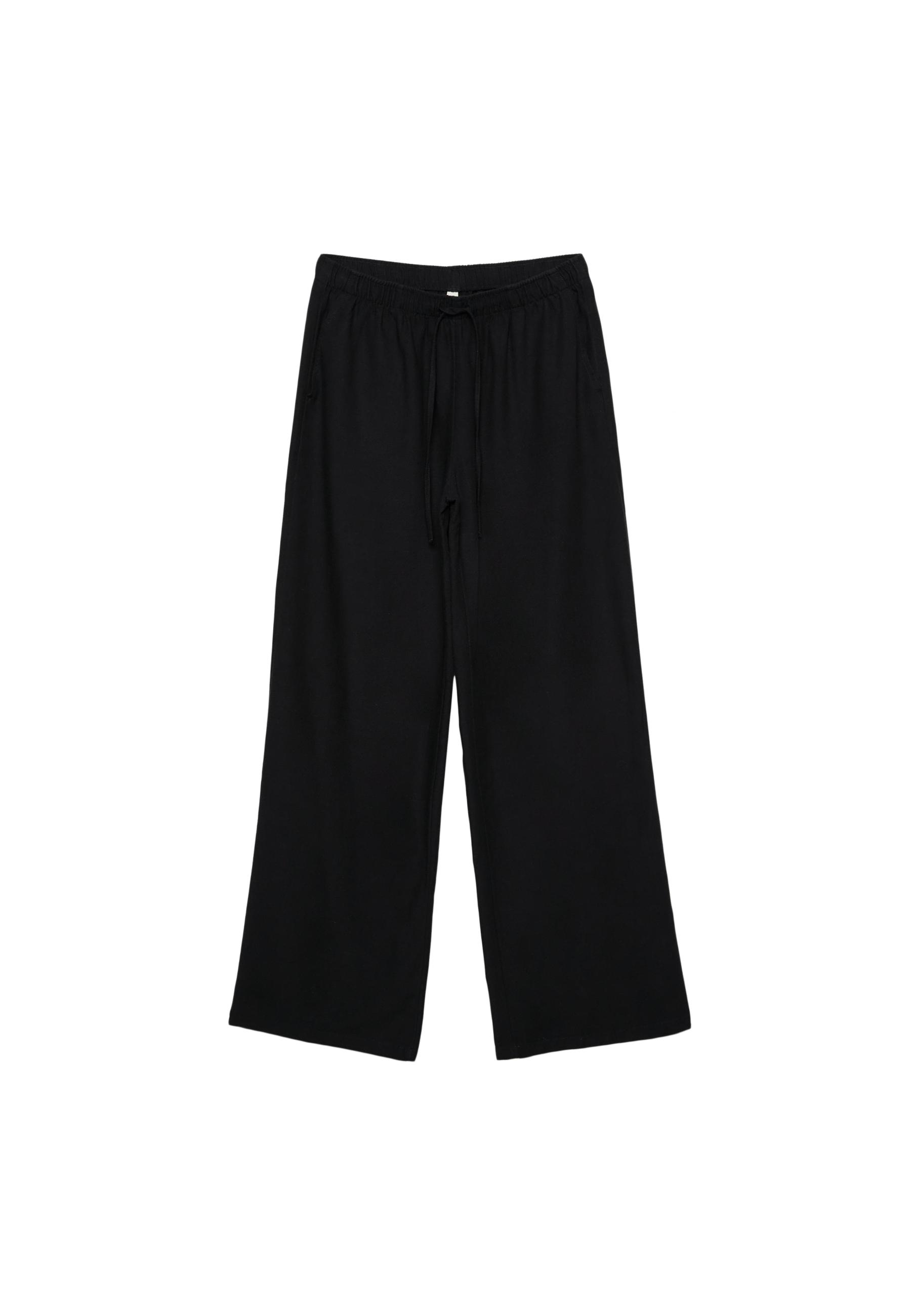 Keten görünümlü bağcıklı pantolon - Görsel 10