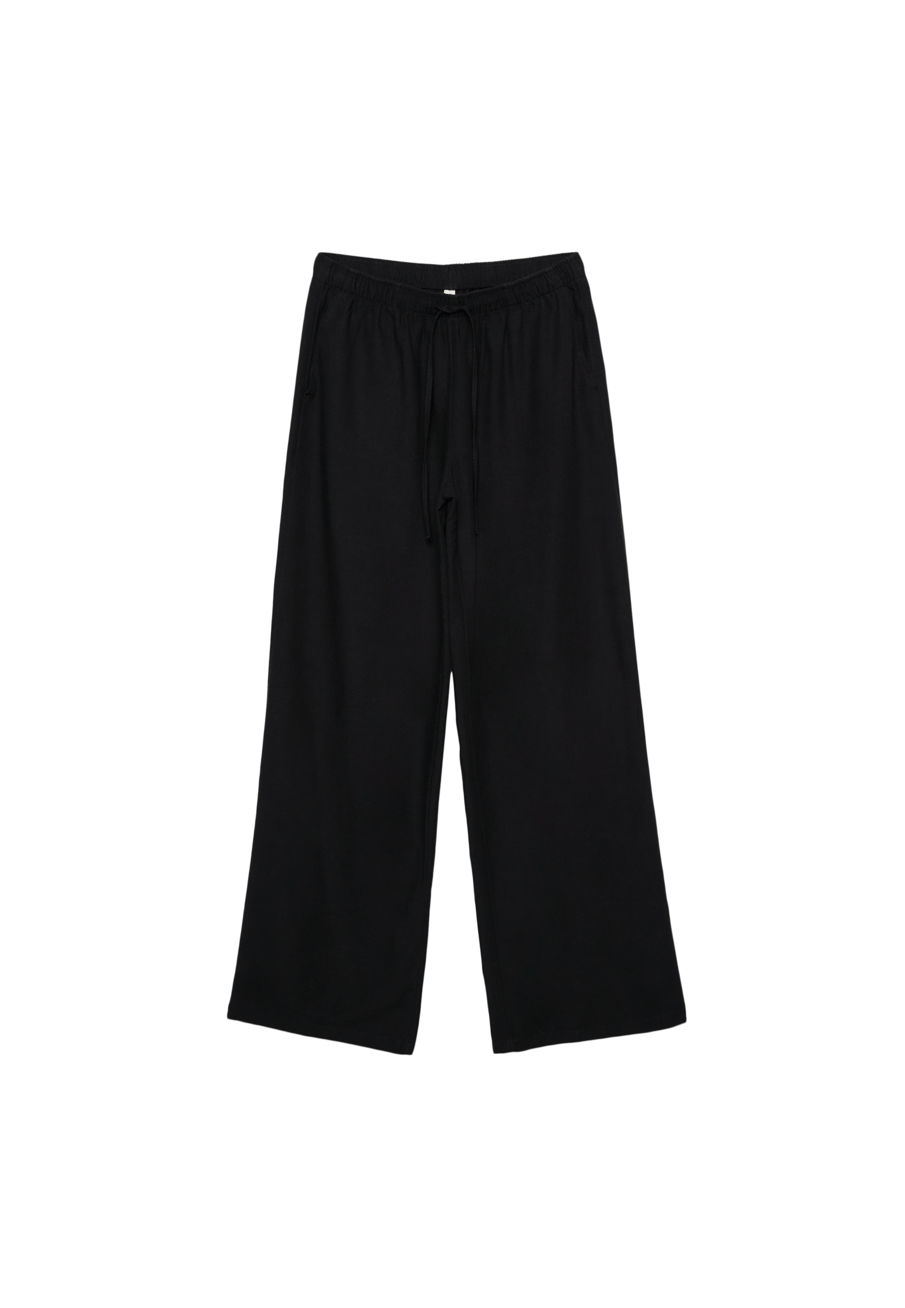 Linen-effect drawstring trousers — Black