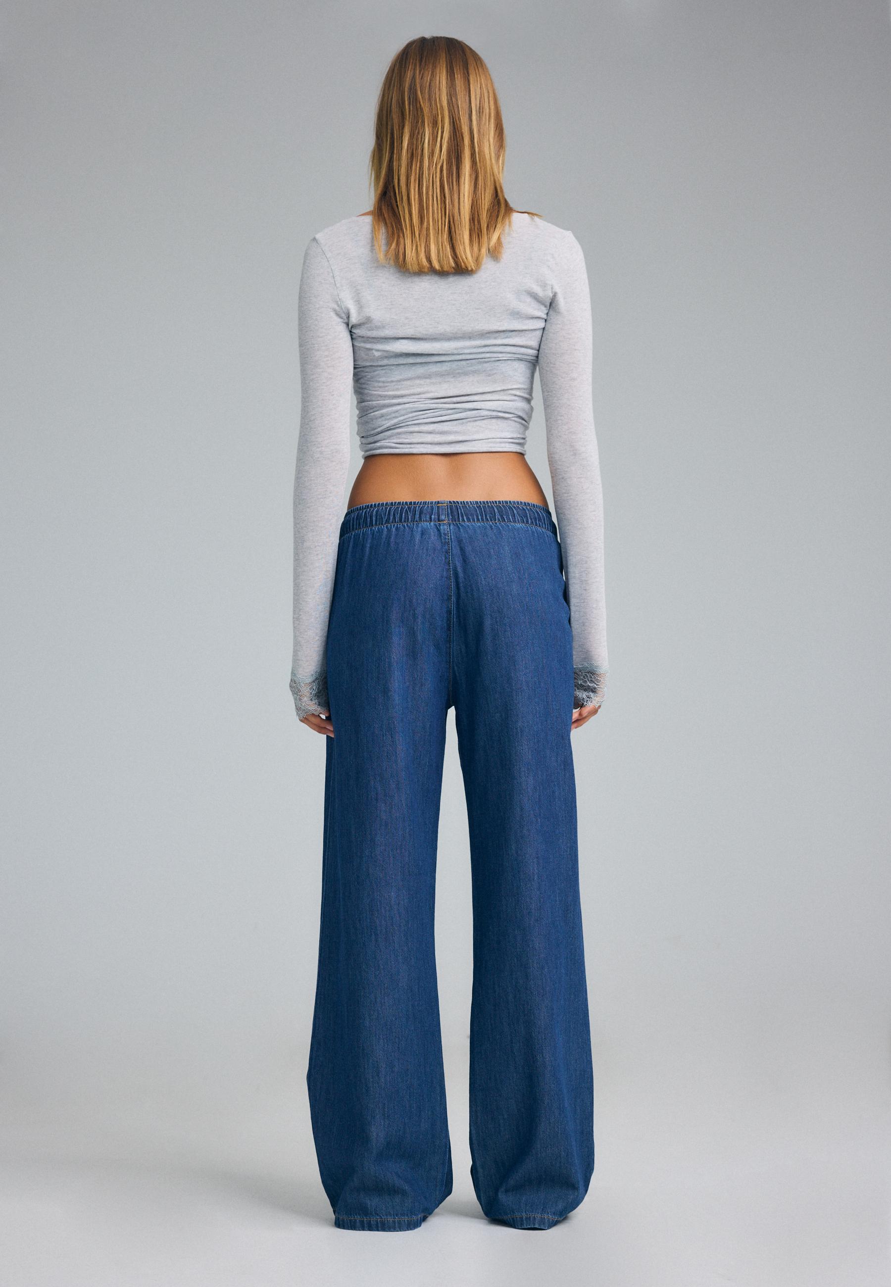 Flowy denim drawstring trousers — RINSE BLUE DENIM