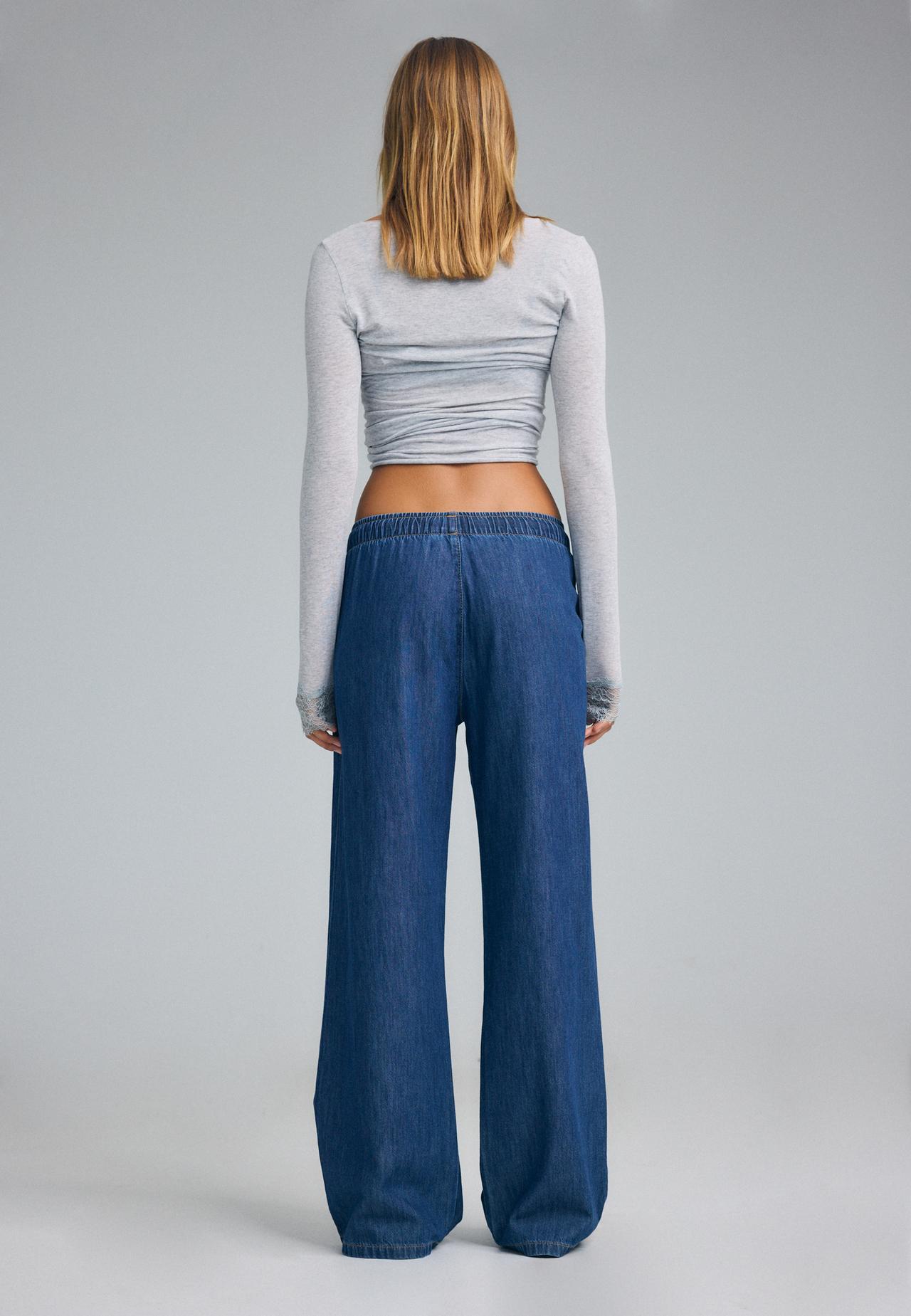 Drawstring flowing denim trousers — RINSE BLUE DENIM
