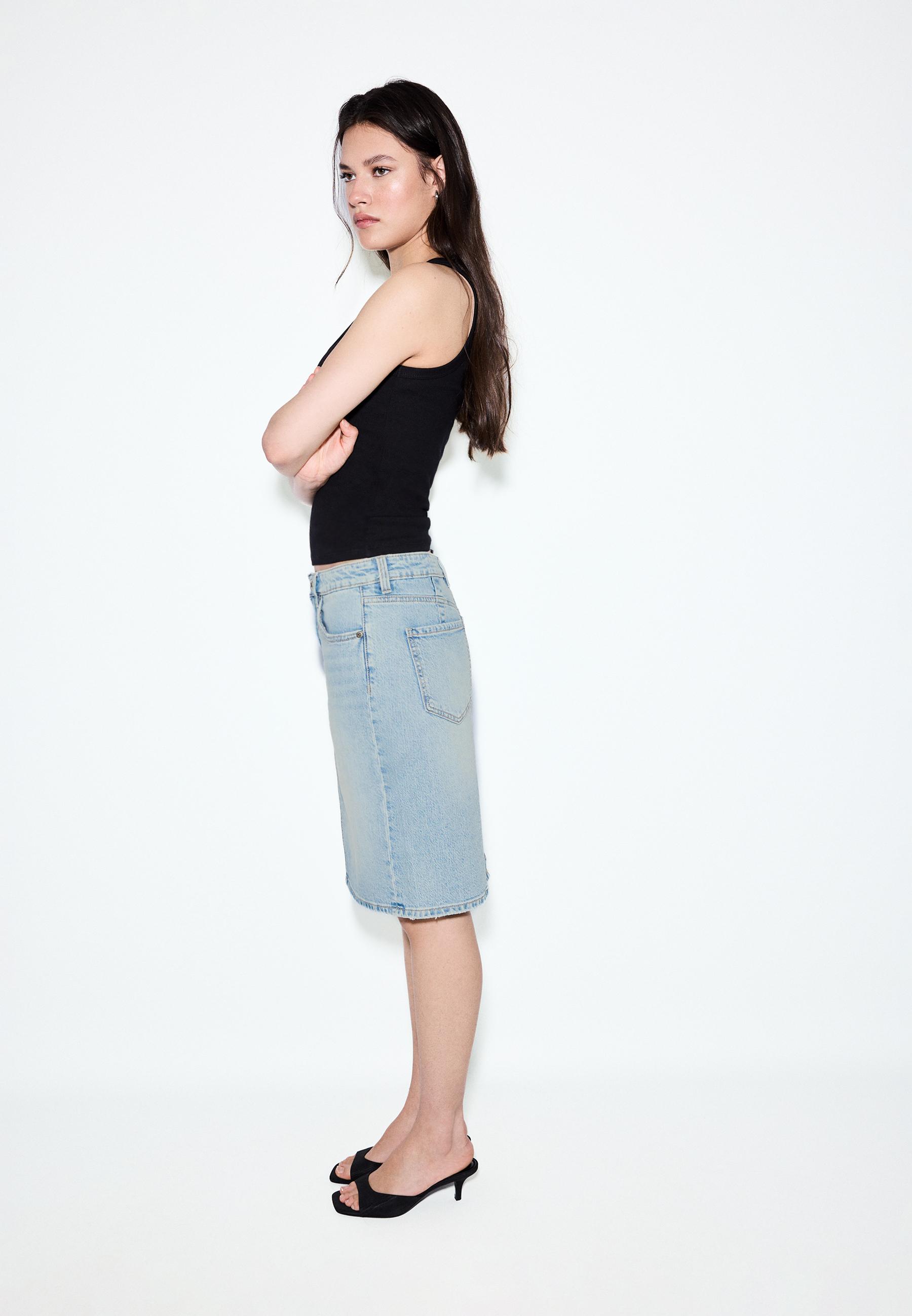 Denim midi skirt — MEDIUM LIGHT BLUE DENIM