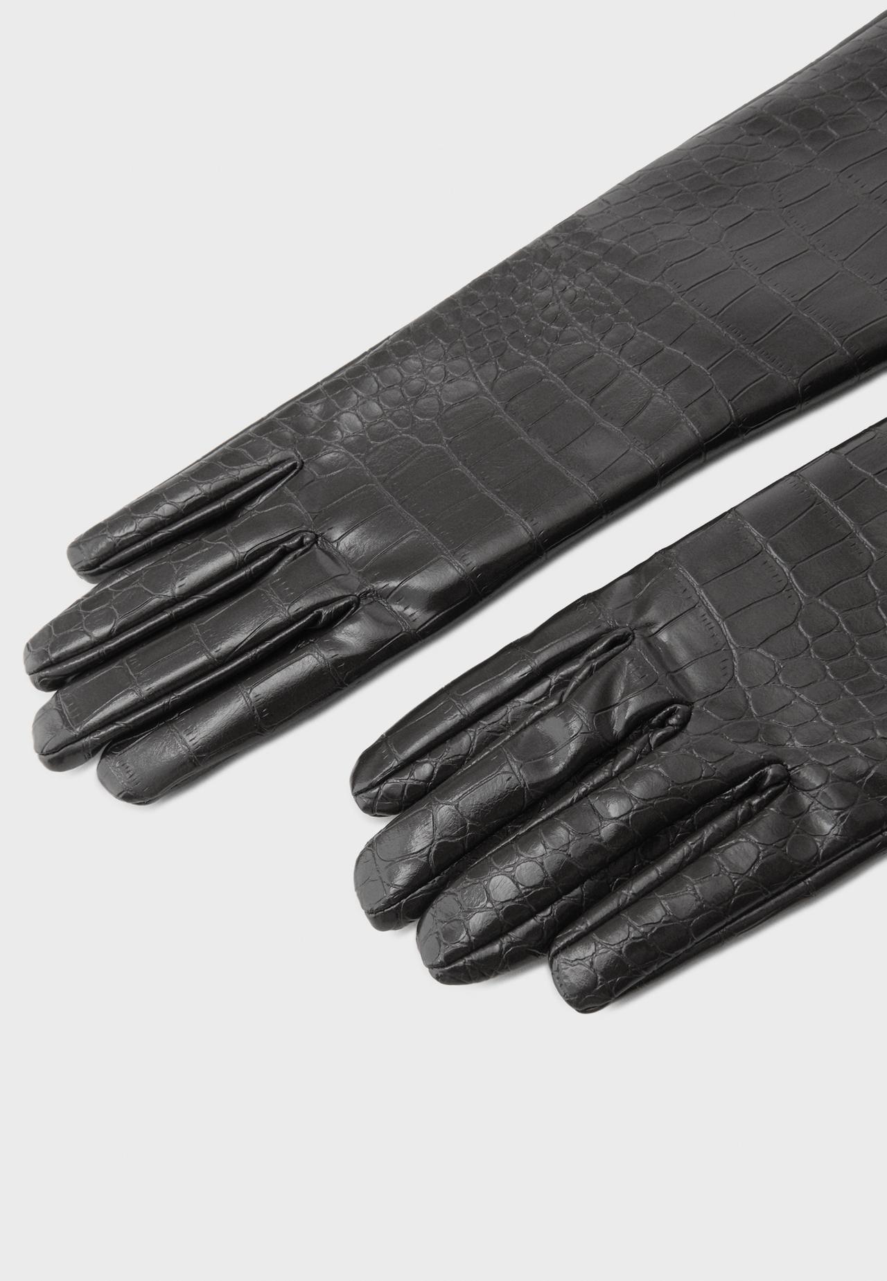 Long leather effect gloves — Black