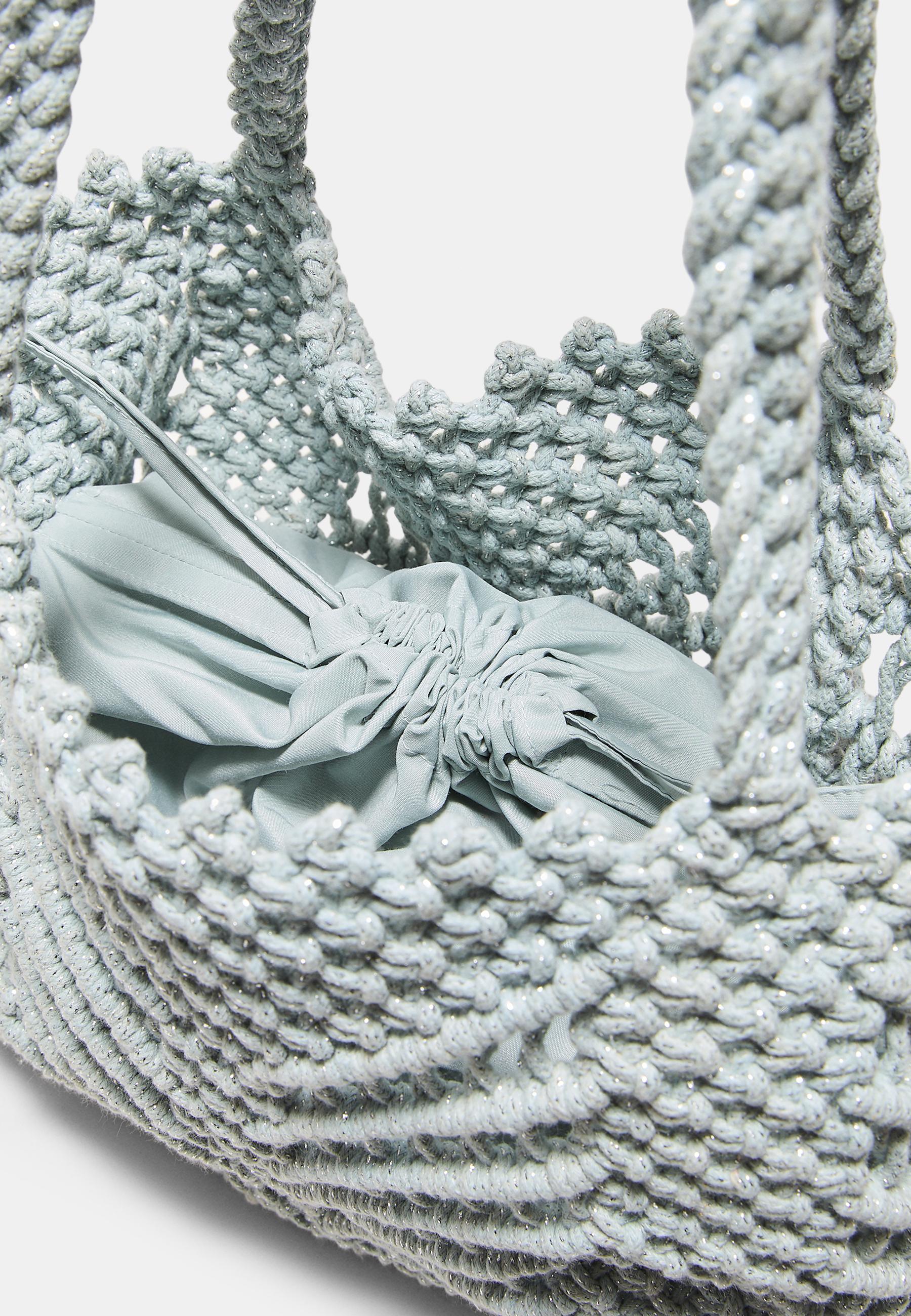 Metallic thread crochet shopper bag — Grey