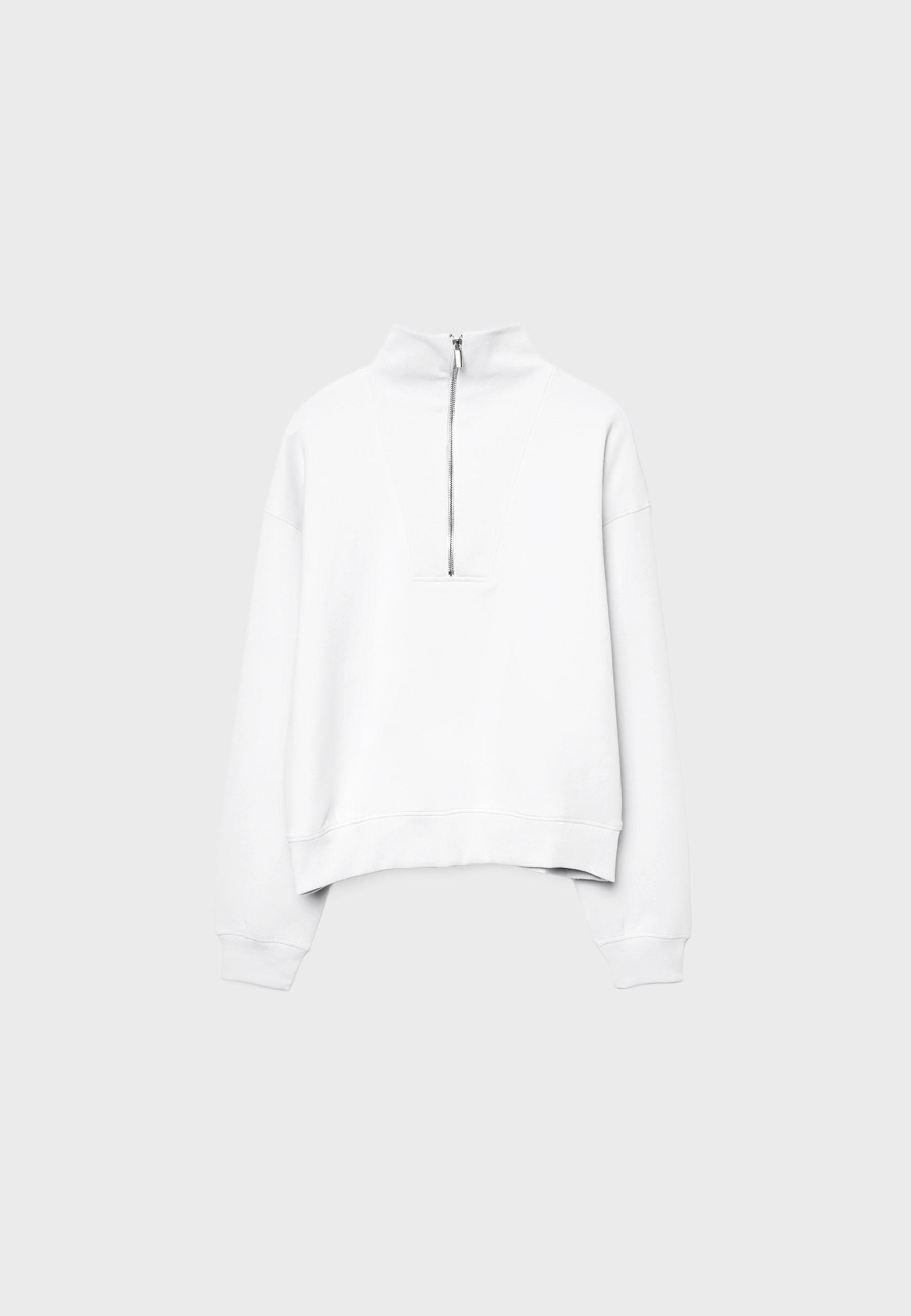 High-neck sweatshirt with zip — Ecru