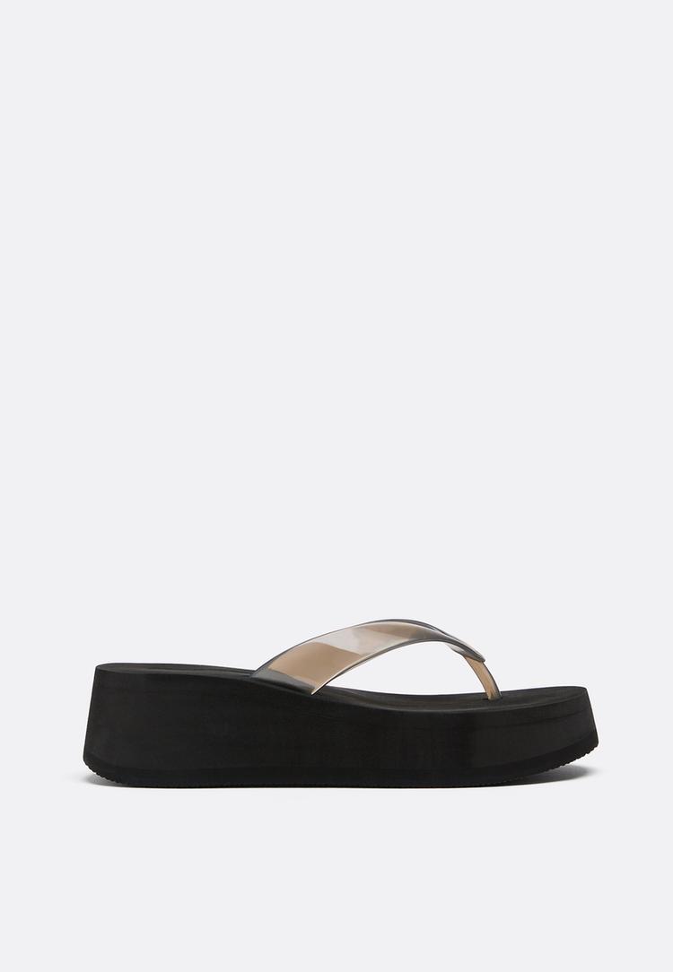 Stradivarius Σανδάλια Thong Με Πλατφόρμα Eva Μαύρο 41