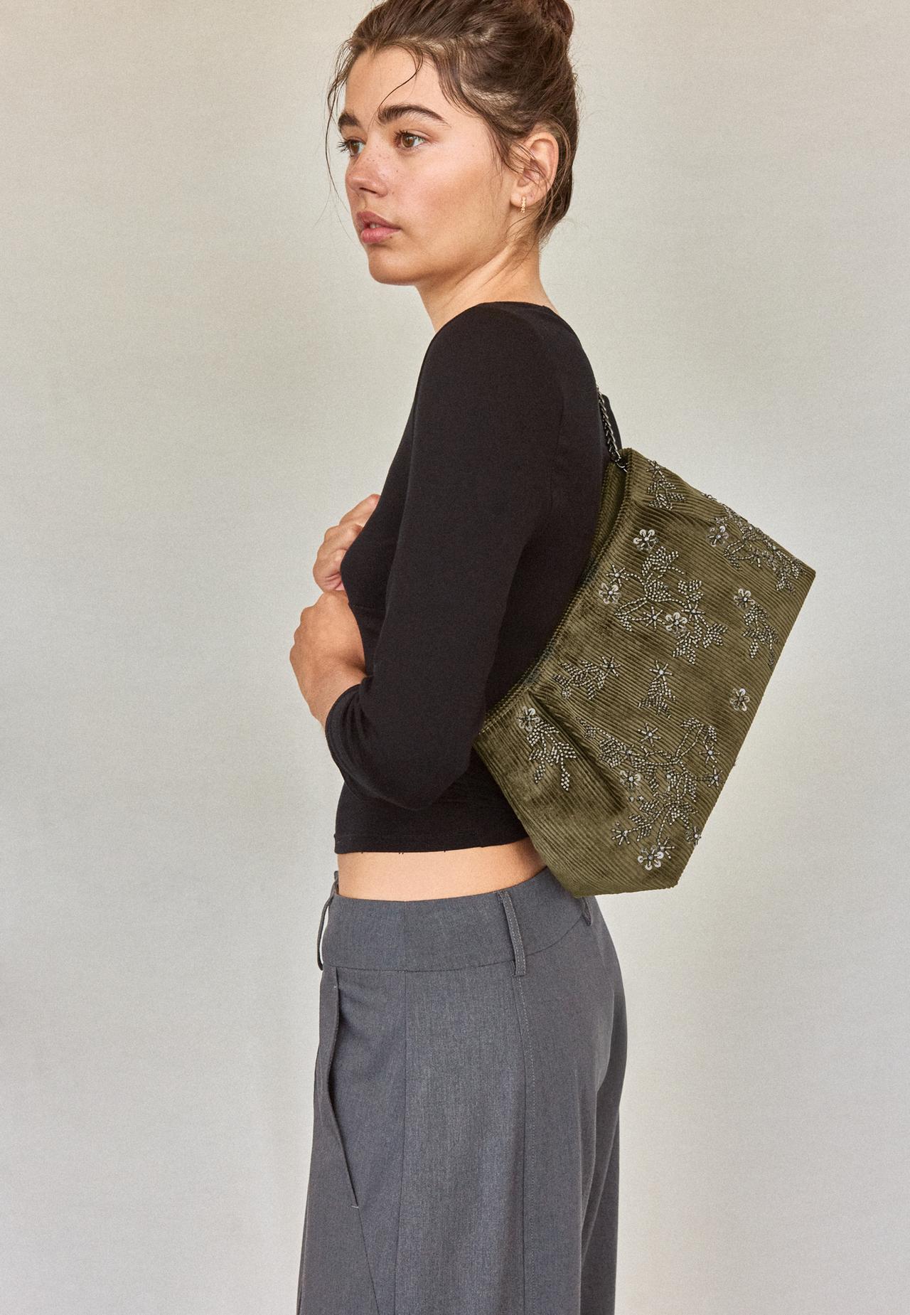 Embroidered clutch bag — Khaki