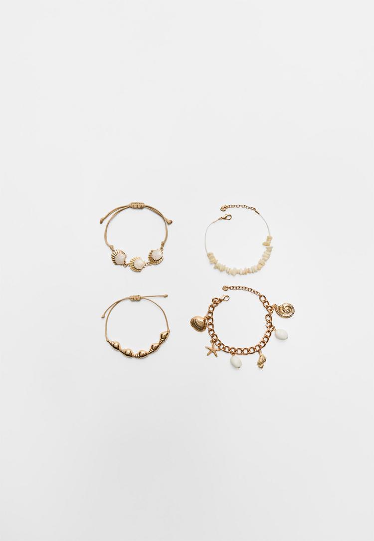Stradivarius Pack Με 4 Βραχιόλια Με Θαλασσινά Στοιχεία Χρυσαφί Os