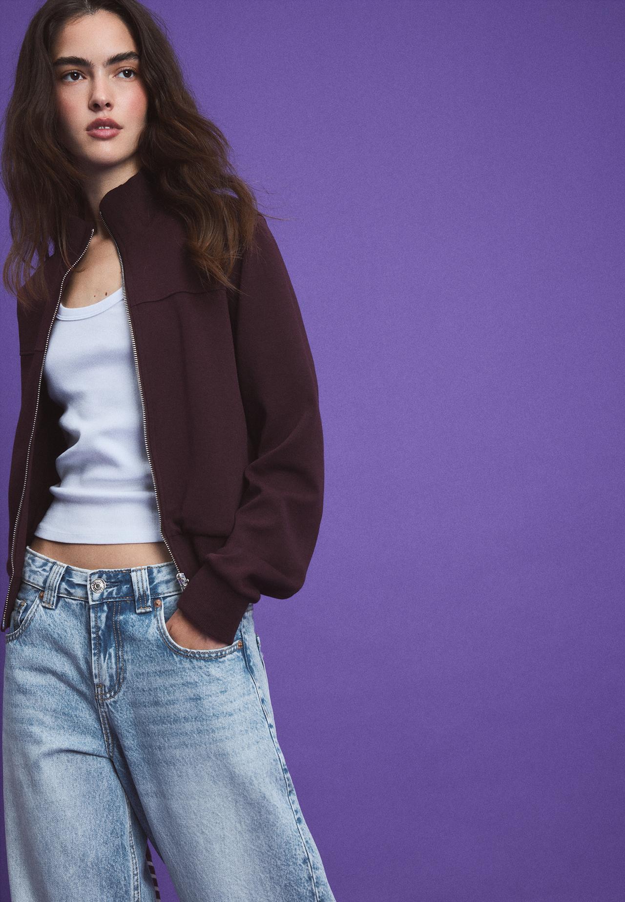 B09 Cropped high-neck zip-up sweatshirt — Dark purple