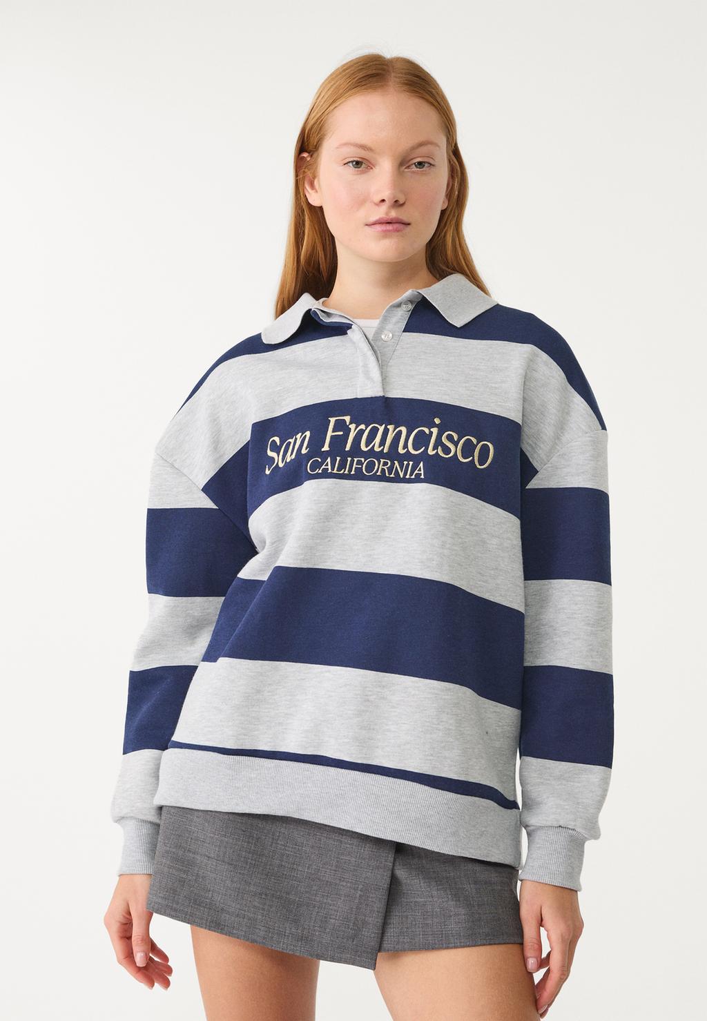 Striped embroidered polo sweatshirt