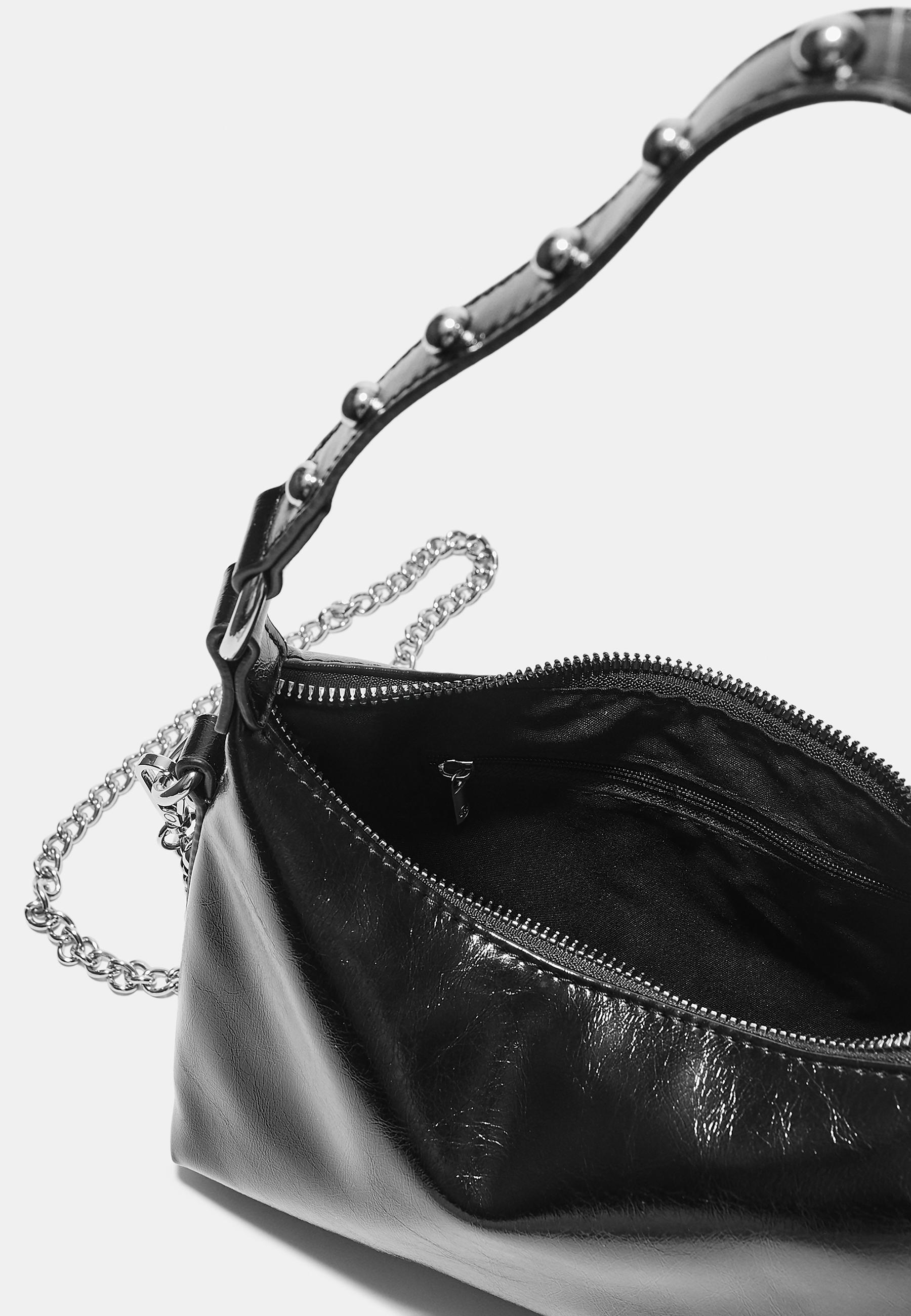 Studded half-moon shoulder bag — Black