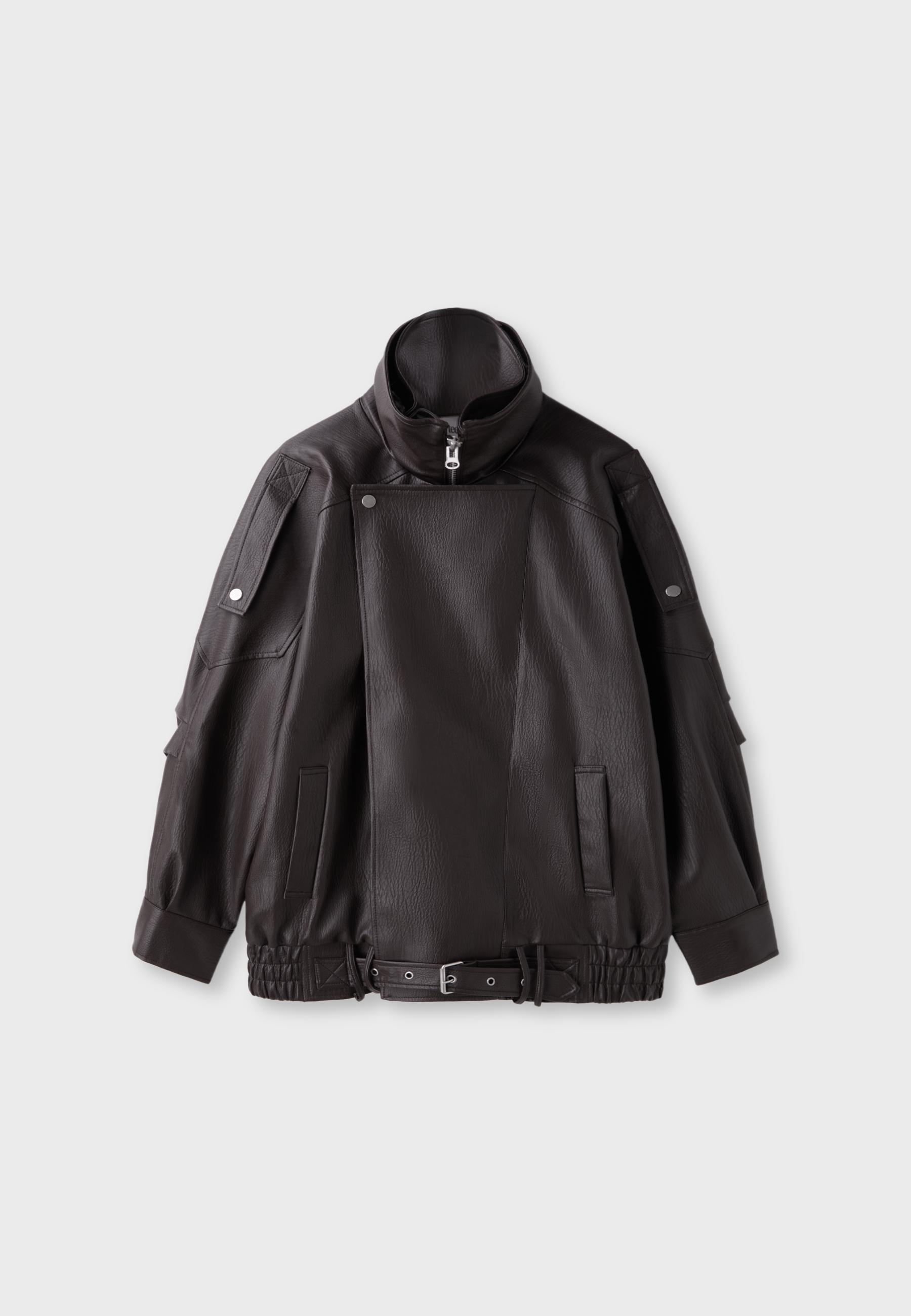 Oversize leather effect lapel jacket — Brown