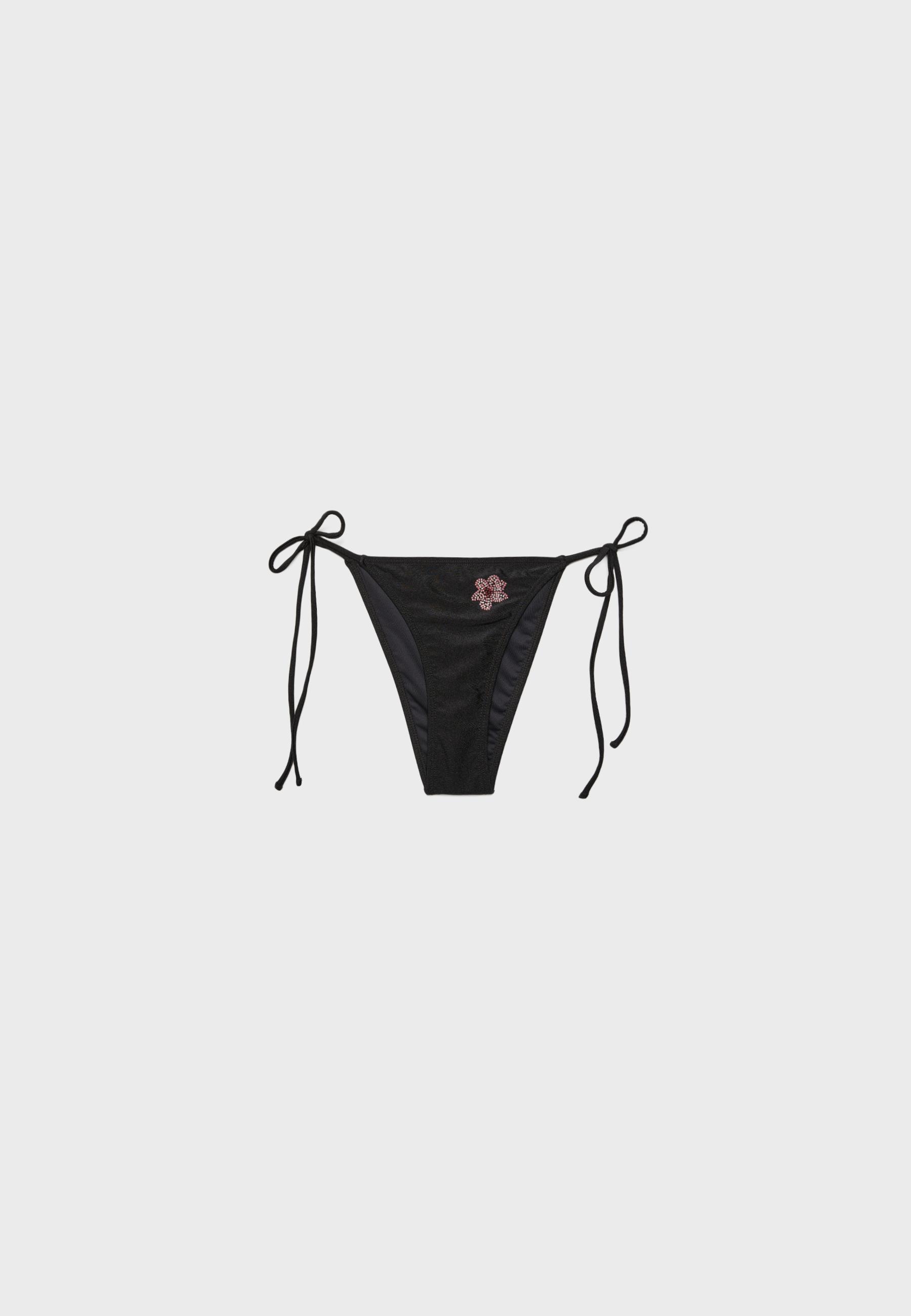 Embroidered flower Brazilian bikini briefs — Black