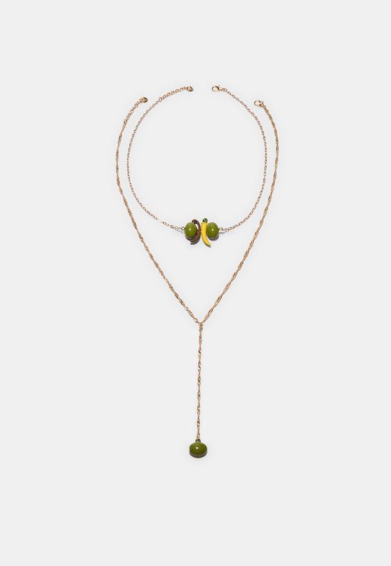 Stradivarius Set Of 2 Olive Necklaces Gold Os