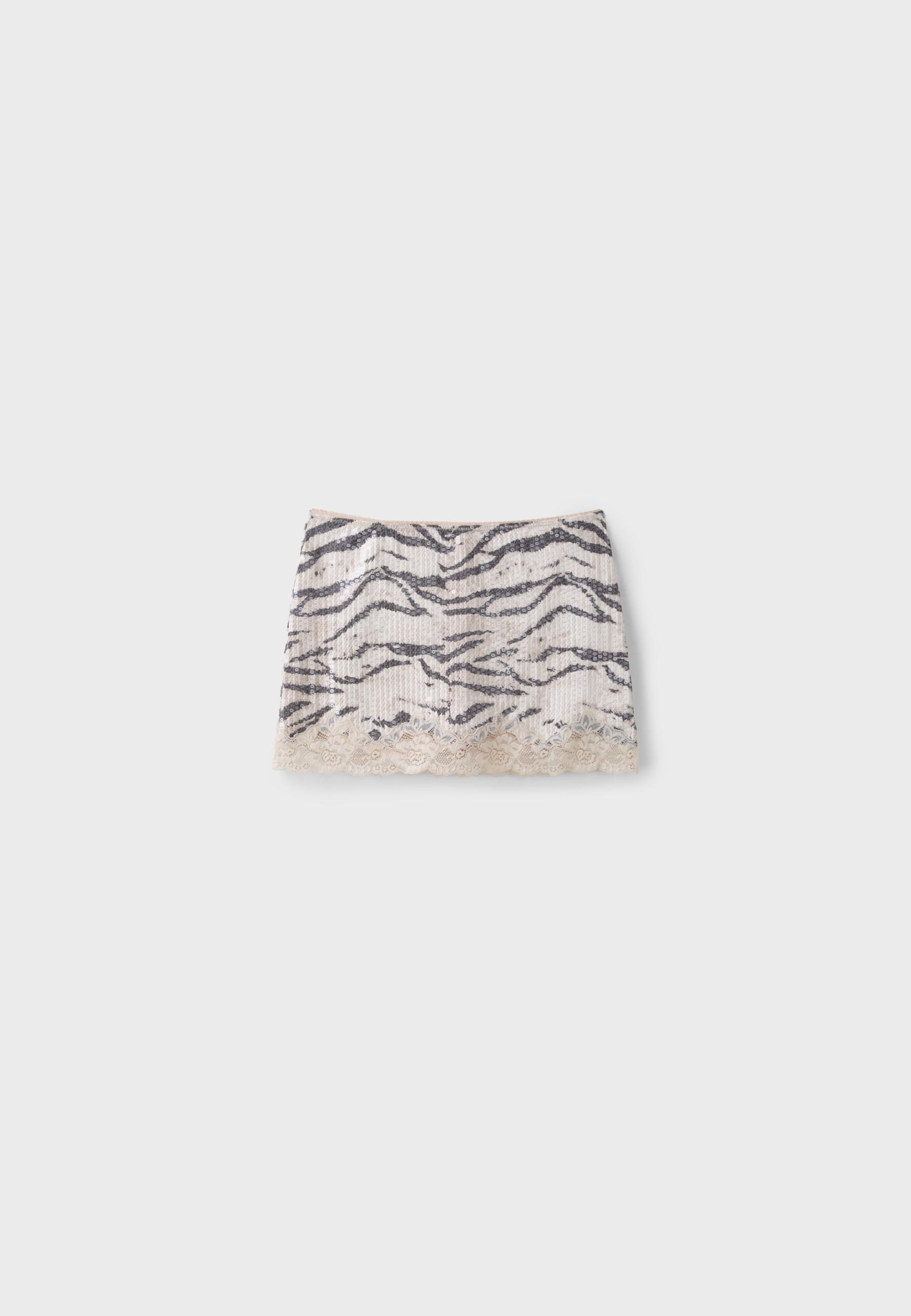 Animal print sequin mini skirt — Beige