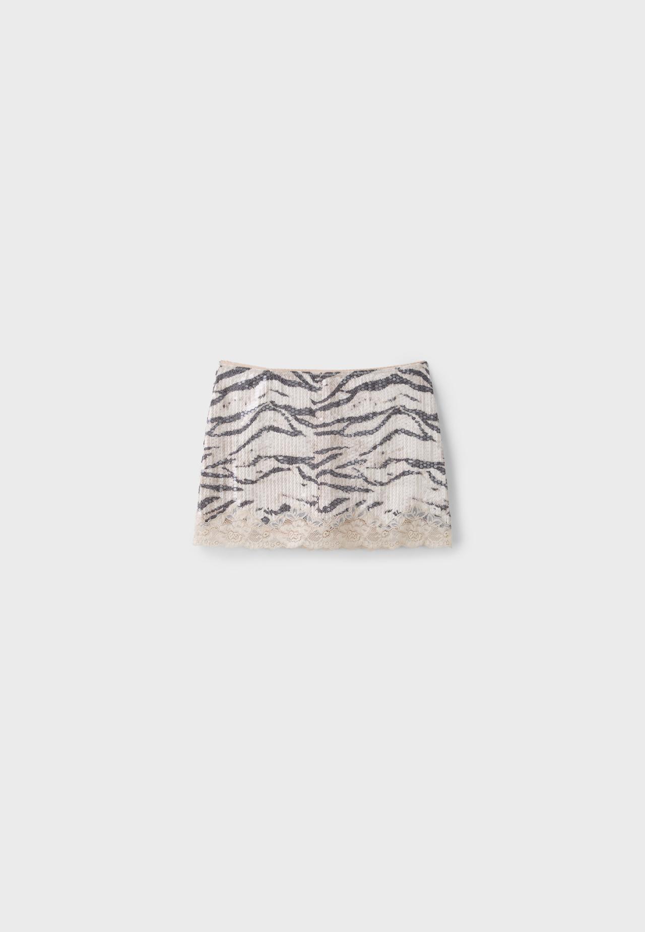 Animal print sequin mini skirt — Beige