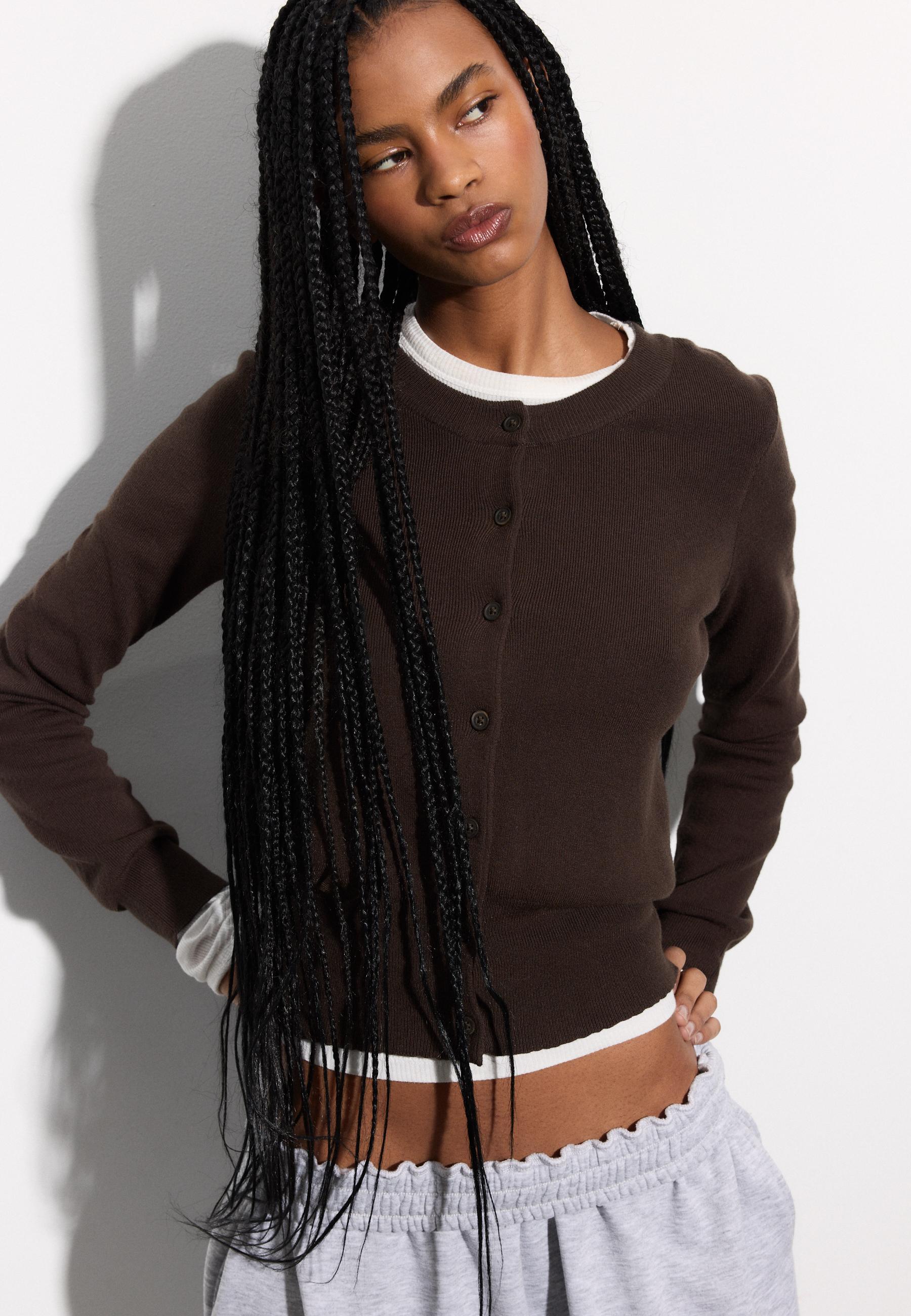 Button-up knit cardigan — Brown