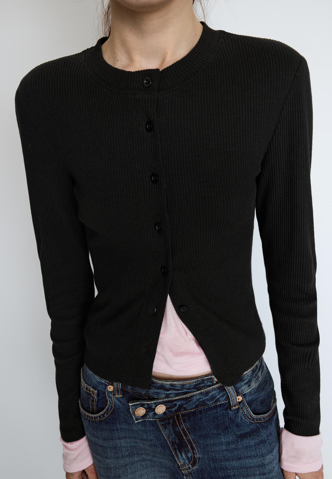 Knit cardigan with padded shoulders — Black